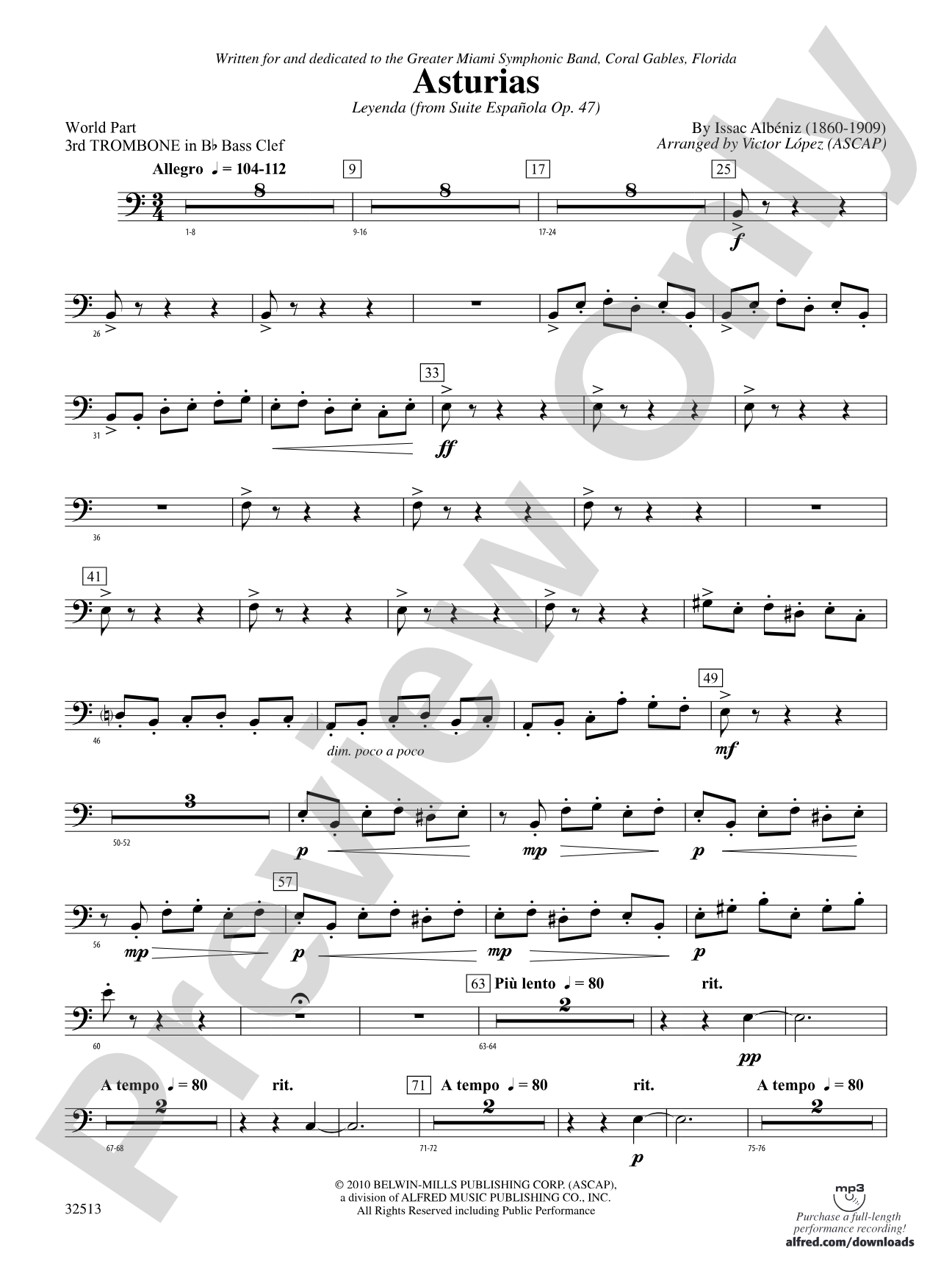 Asturias: (wp) 3rd B-flat Trombone B.C.