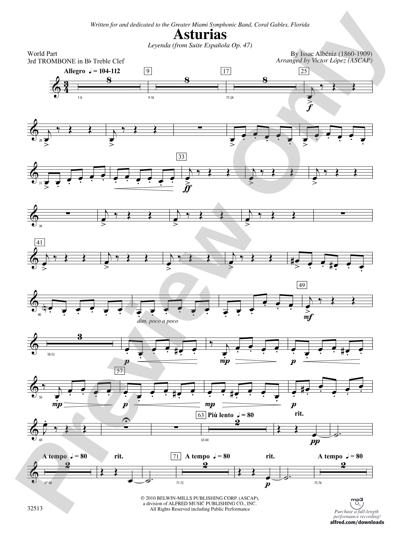 Asturias: (wp) 3rd B-flat Trombone T.C.