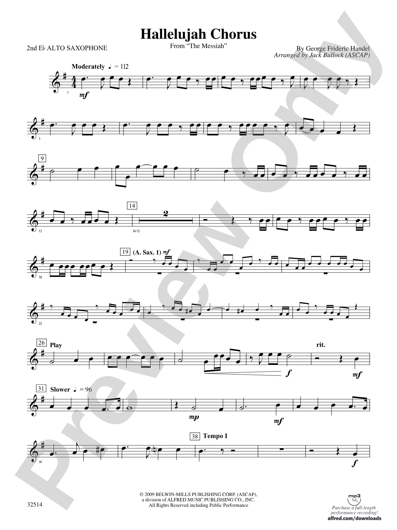 Hallelujah Chorus (From The Messiah): 2nd E-flat Alto Saxophone