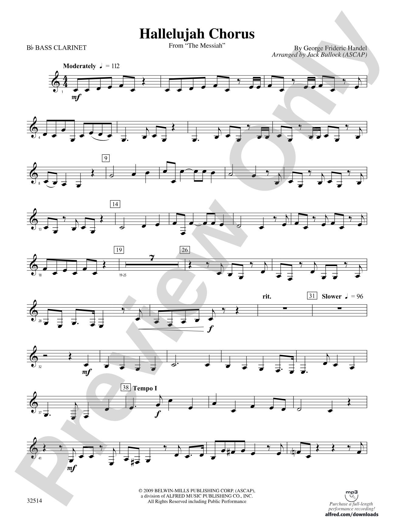 Hallelujah Chorus (From The Messiah): B-flat Bass Clarinet