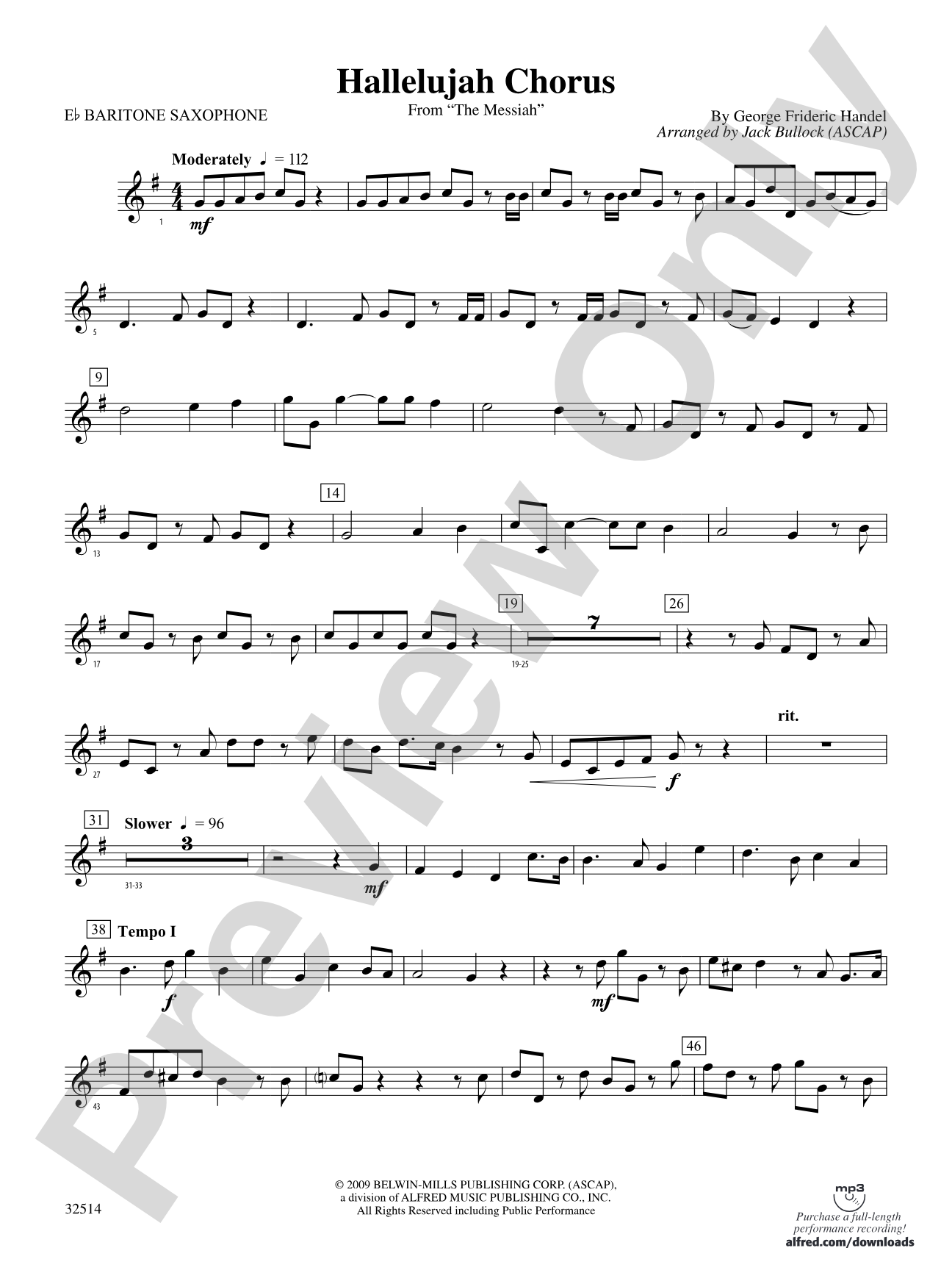 Hallelujah Chorus (From The Messiah): E-flat Baritone Saxophone