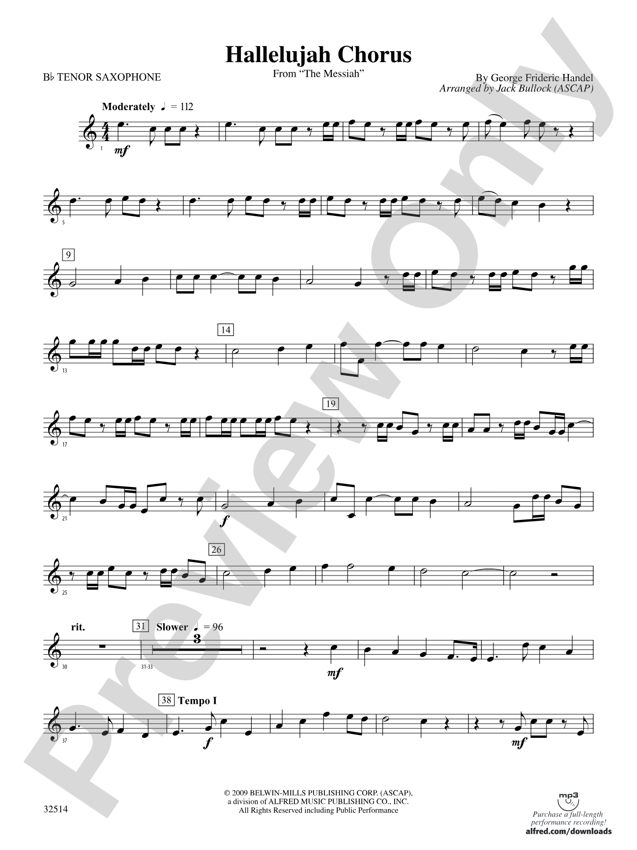 Hallelujah Chorus (From The Messiah): B-flat Tenor Saxophone