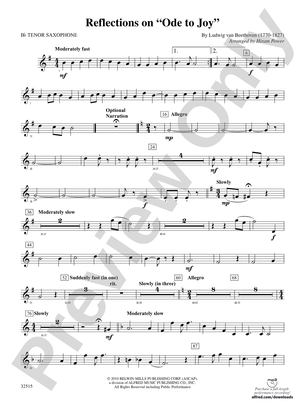Reflections on "Ode to Joy": B-flat Tenor Saxophone