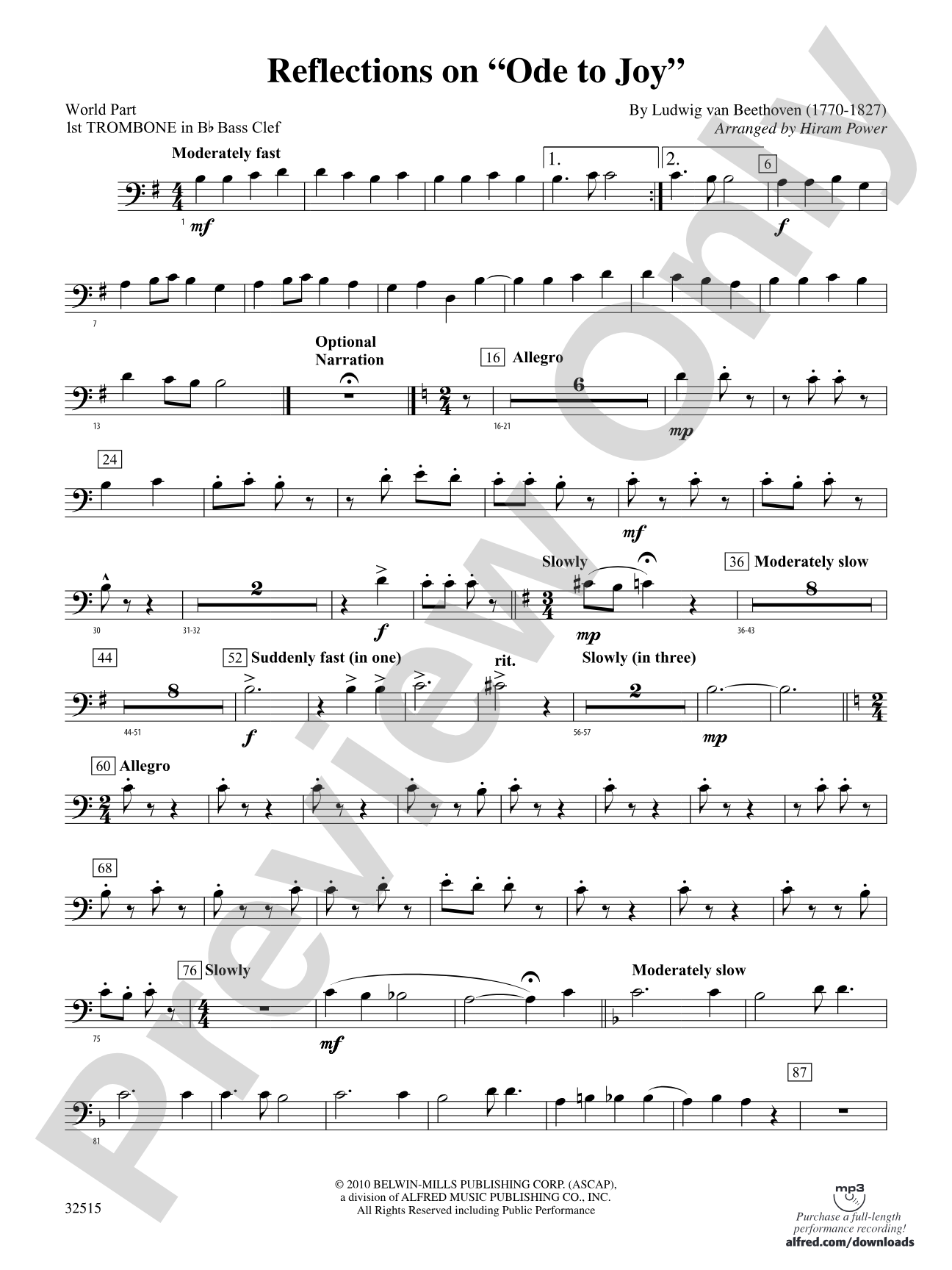 Reflections on "Ode to Joy": (wp) 1st B-flat Trombone B.C.