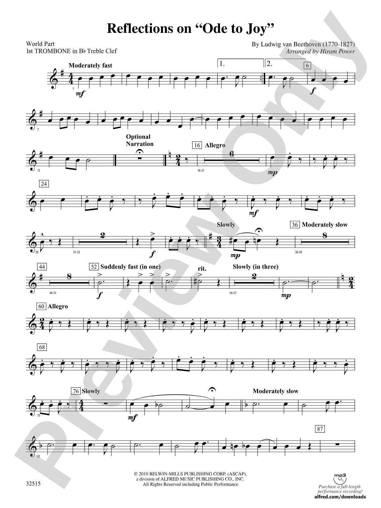 Reflections on "Ode to Joy": (wp) 1st B-flat Trombone T.C.