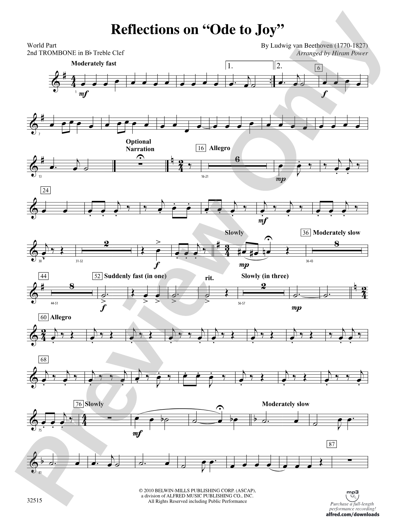 Reflections on "Ode to Joy": (wp) 2nd B-flat Trombone T.C.