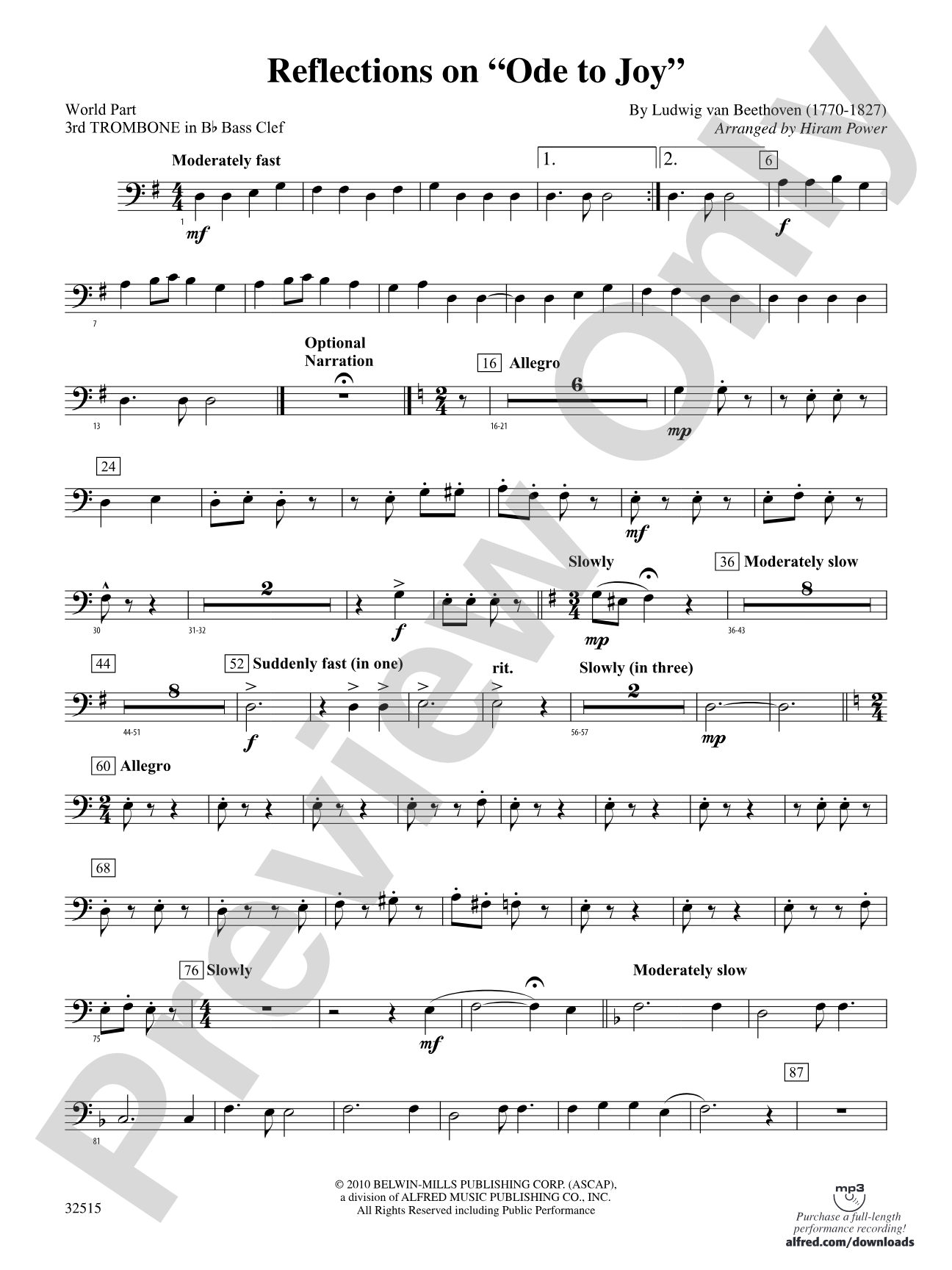 Reflections on "Ode to Joy": (wp) 3rd B-flat Trombone B.C.