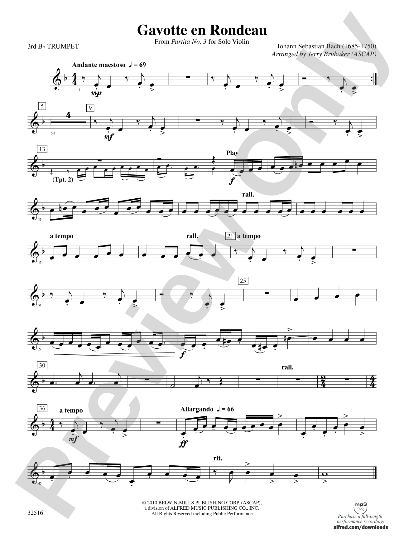 Gavotte en Rondeau: 3rd B-flat Trumpet