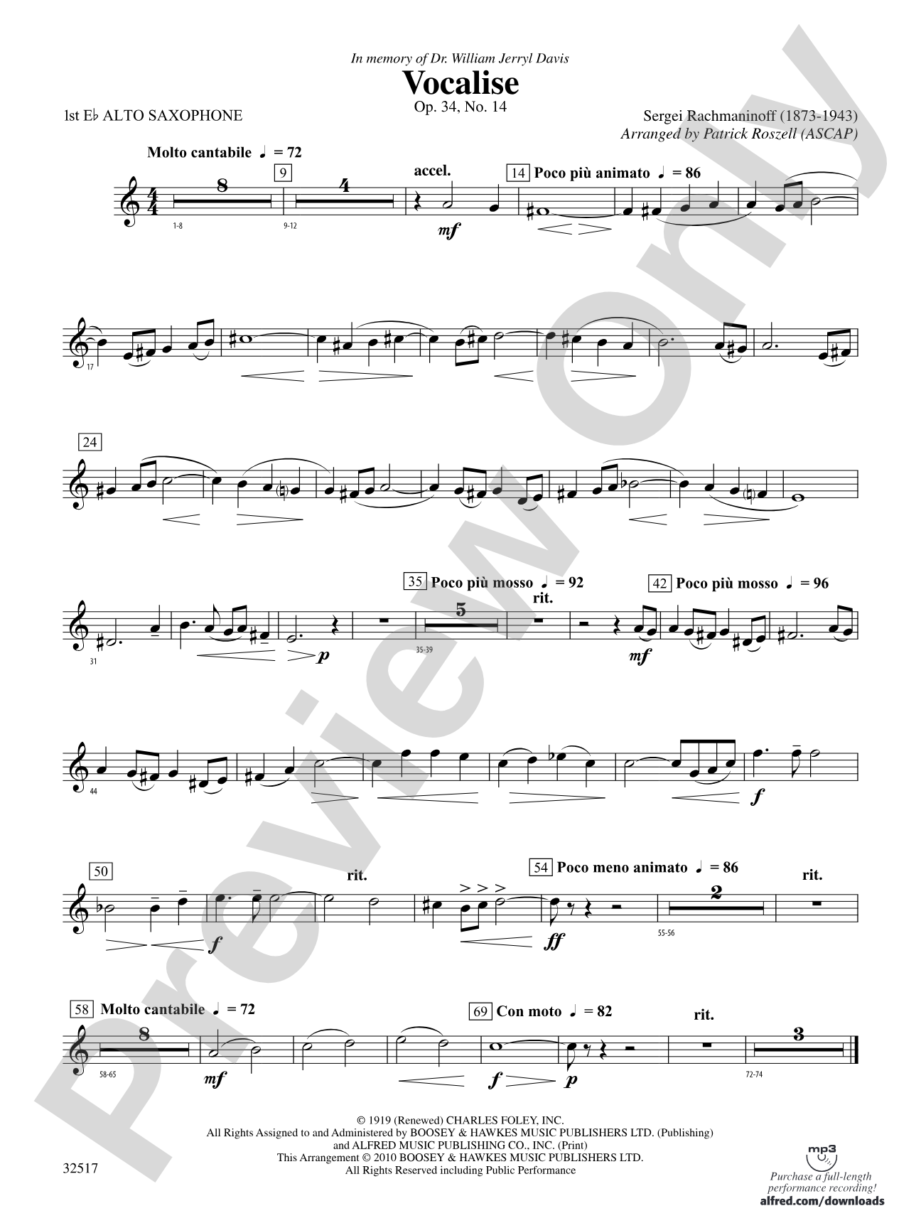 Vocalise, Op. 34, No. 14: E-flat Alto Saxophone