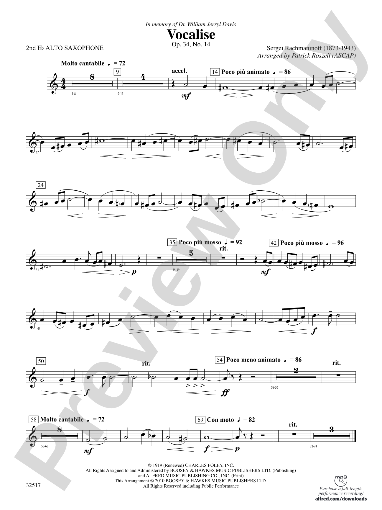 Vocalise, Op. 34, No. 14: 2nd E-flat Alto Saxophone