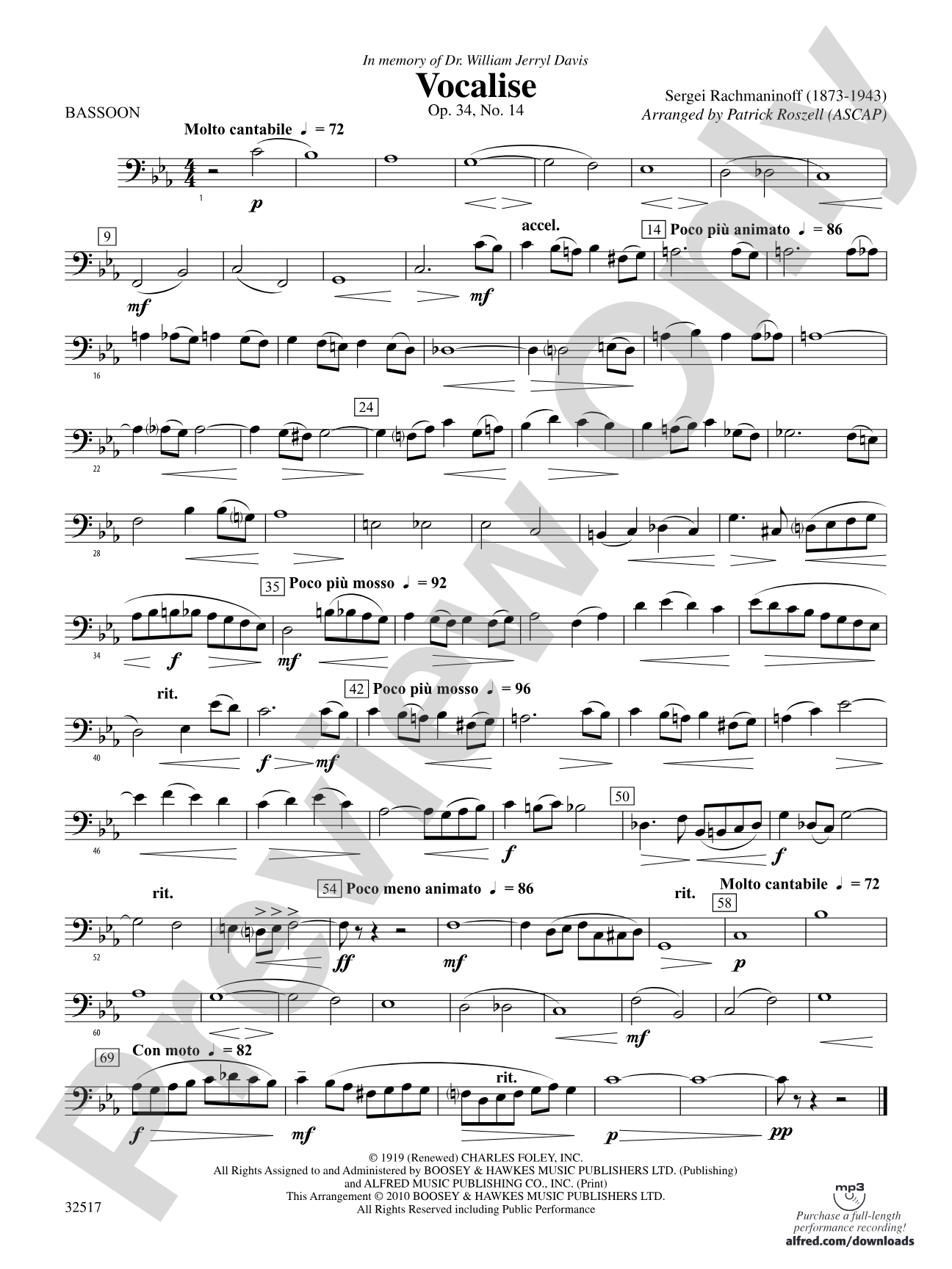 Vocalise, Op. 34, No. 14: Bassoon