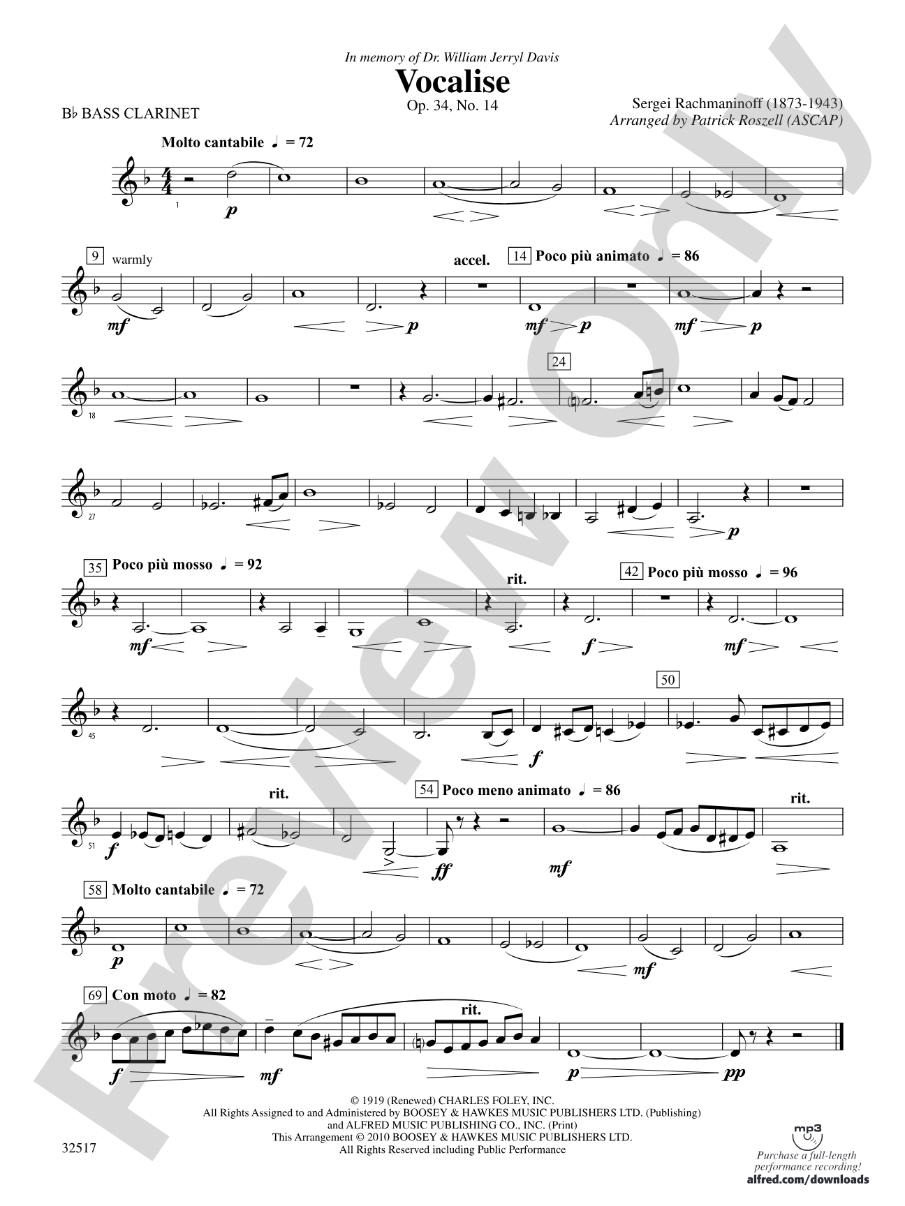 Vocalise, Op. 34, No. 14: B-flat Bass Clarinet