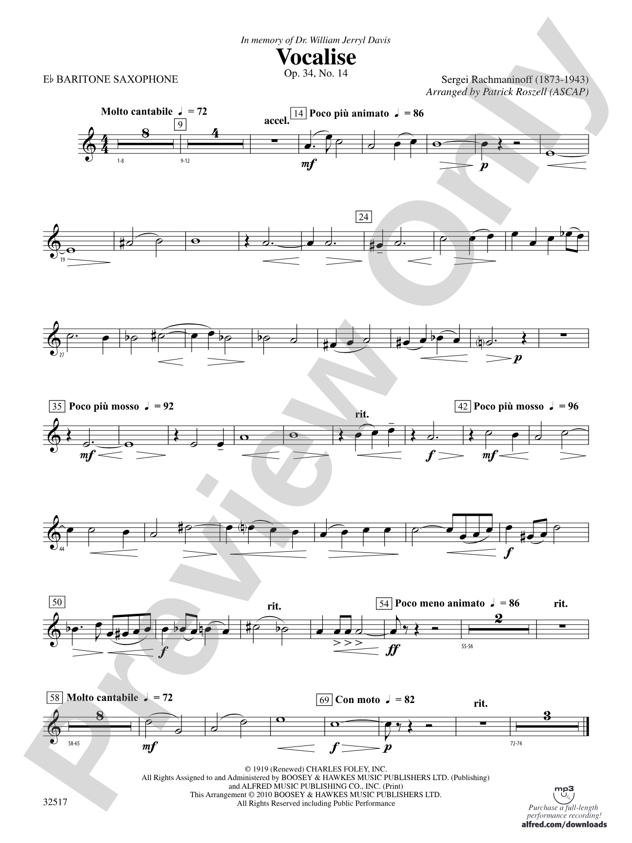 Vocalise, Op. 34, No. 14: E-flat Baritone Saxophone