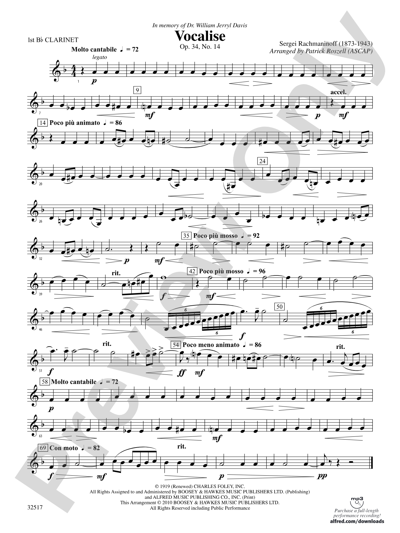 Vocalise, Op. 34, No. 14: 1st B-flat Clarinet