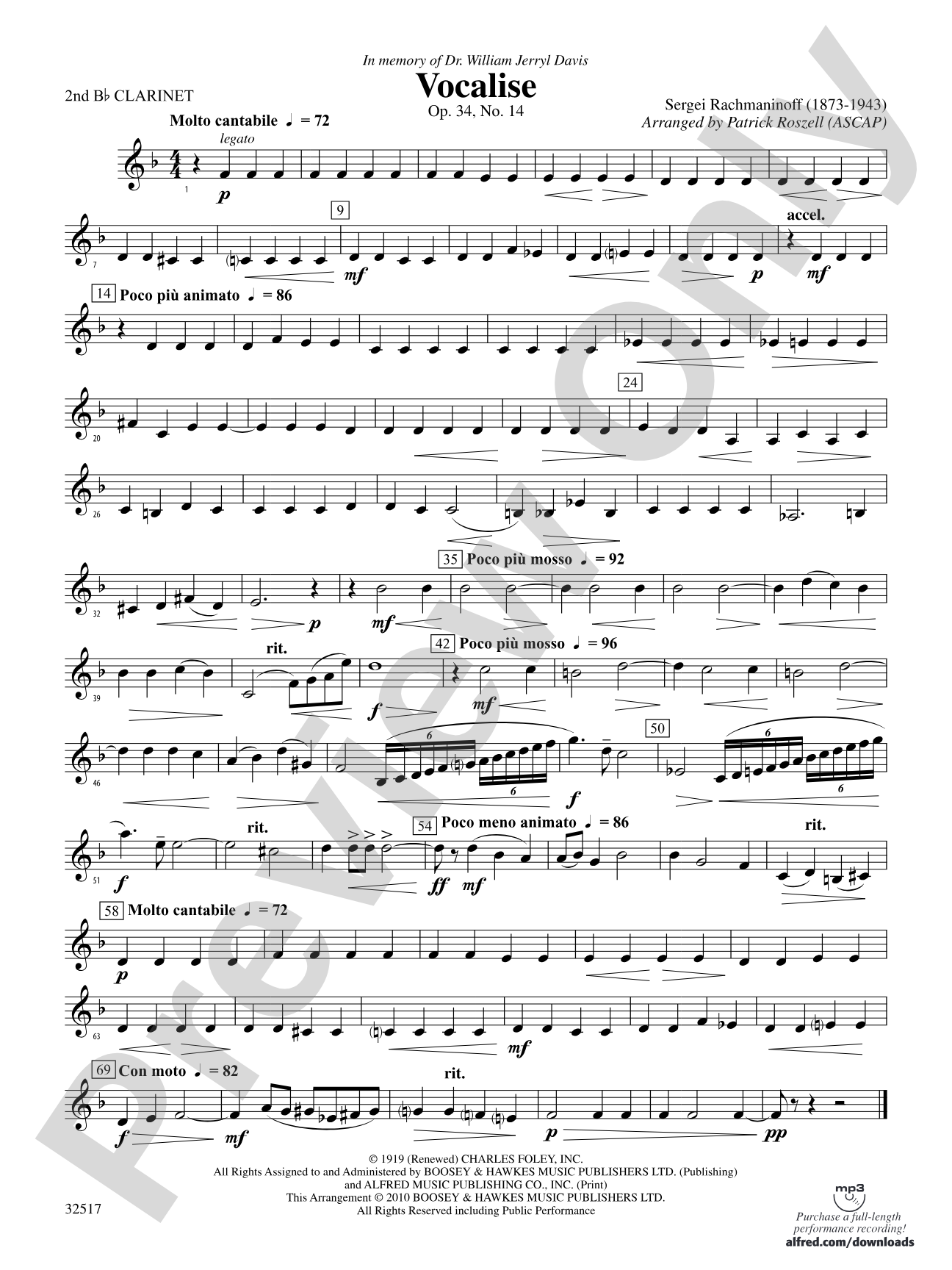 Vocalise, Op. 34, No. 14: 2nd B-flat Clarinet