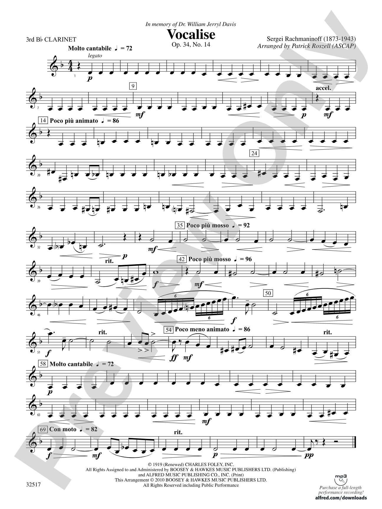 Vocalise, Op. 34, No. 14: 3rd B-flat Clarinet