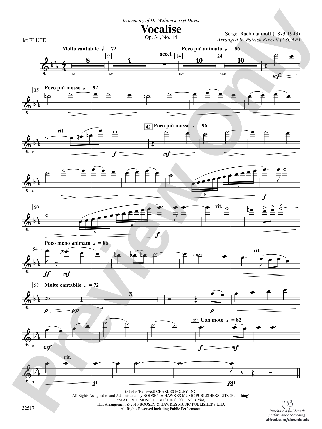 Vocalise, Op. 34, No. 14: Flute