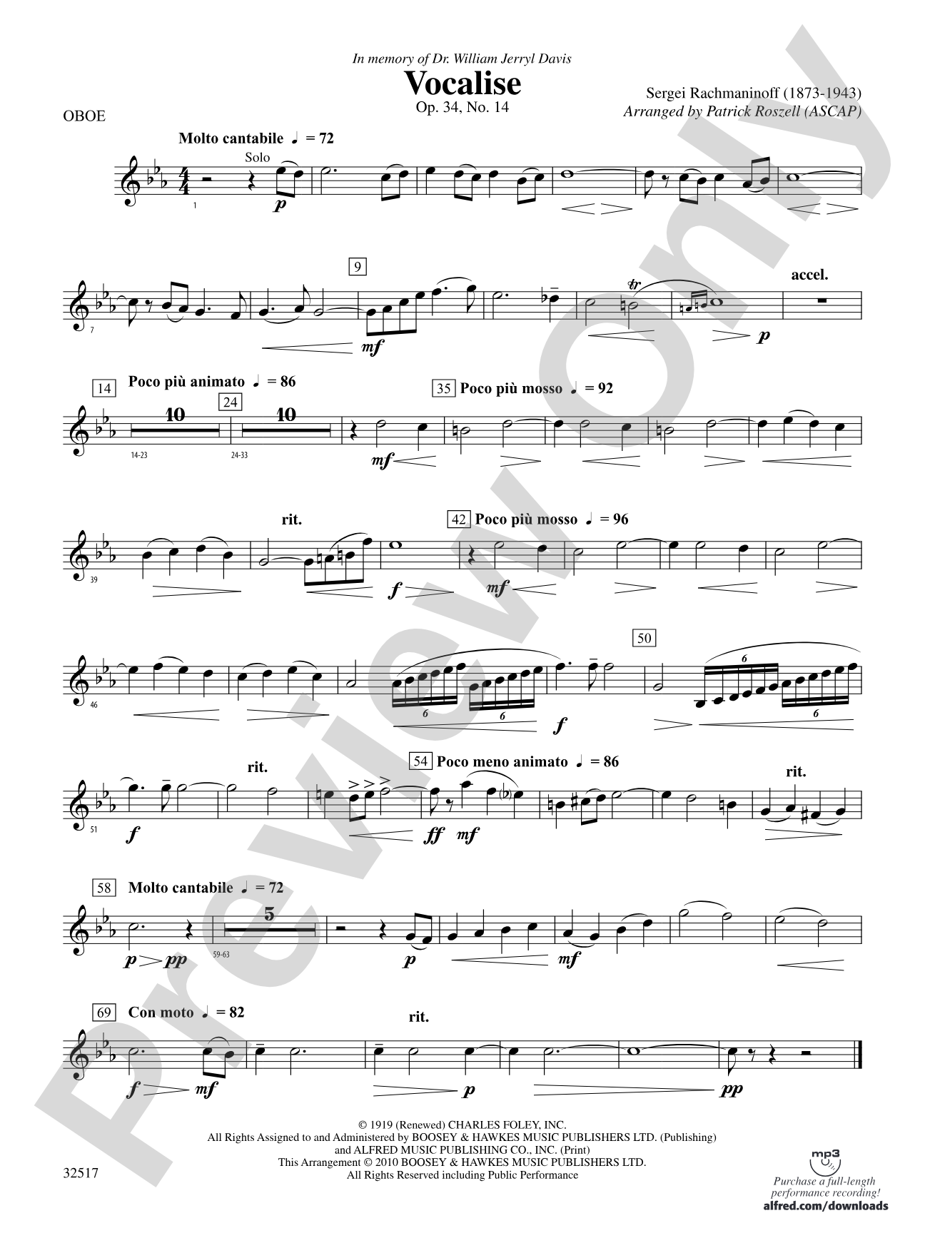 Vocalise, Op. 34, No. 14: Oboe