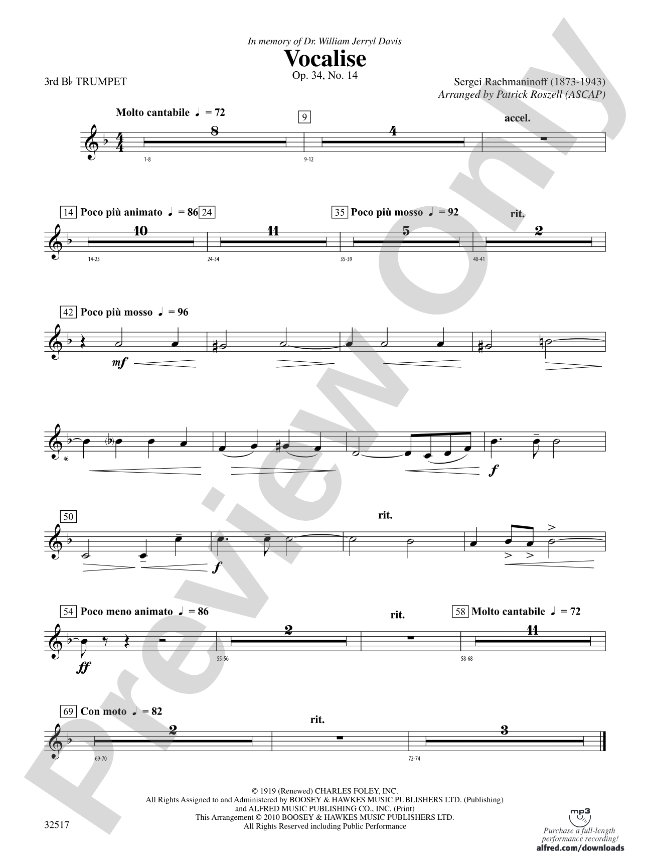 Vocalise, Op. 34, No. 14: 3rd B-flat Trumpet
