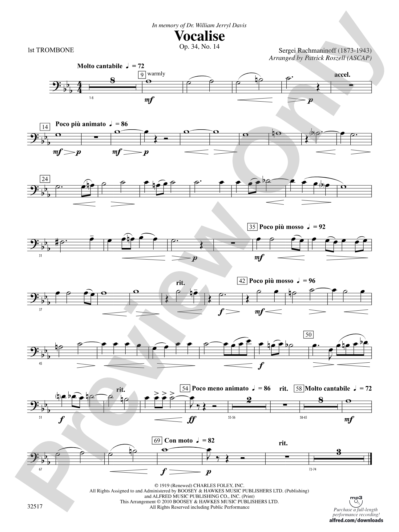 Vocalise, Op. 34, No. 14: 1st Trombone