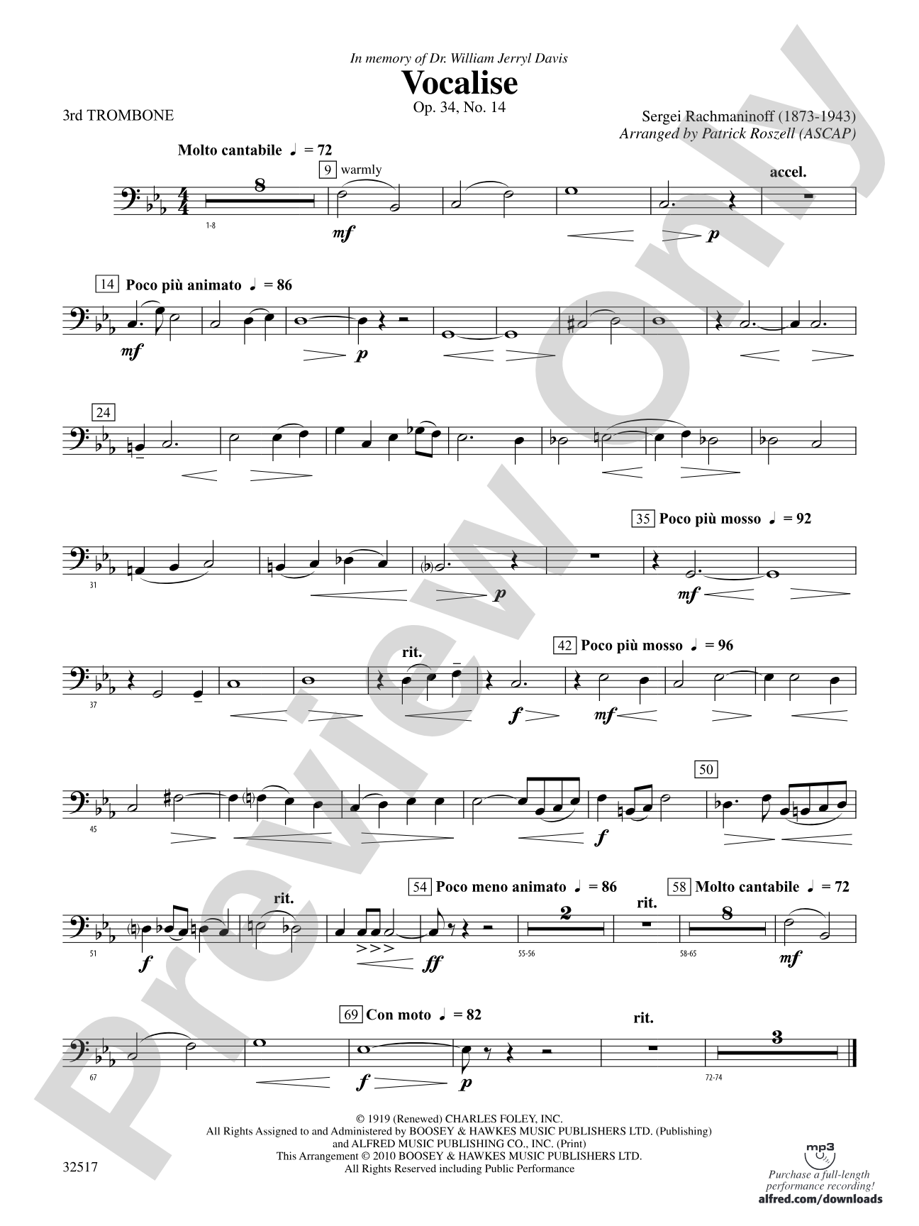 Vocalise, Op. 34, No. 14: 3rd Trombone