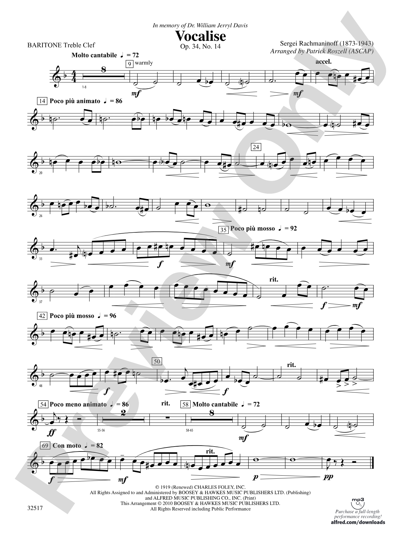Vocalise, Op. 34, No. 14: (wp) Baritone T.C.