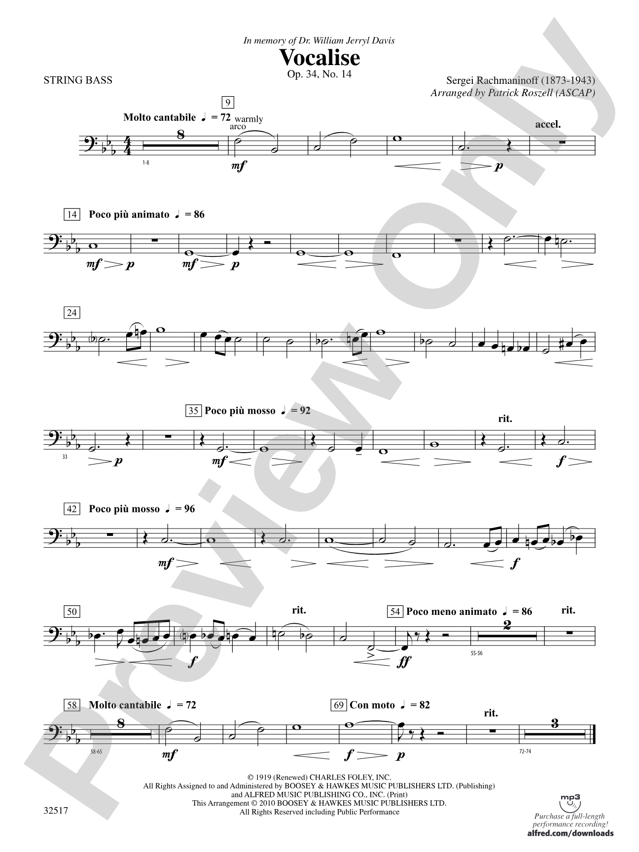 Vocalise, Op. 34, No. 14: (wp) String Bass