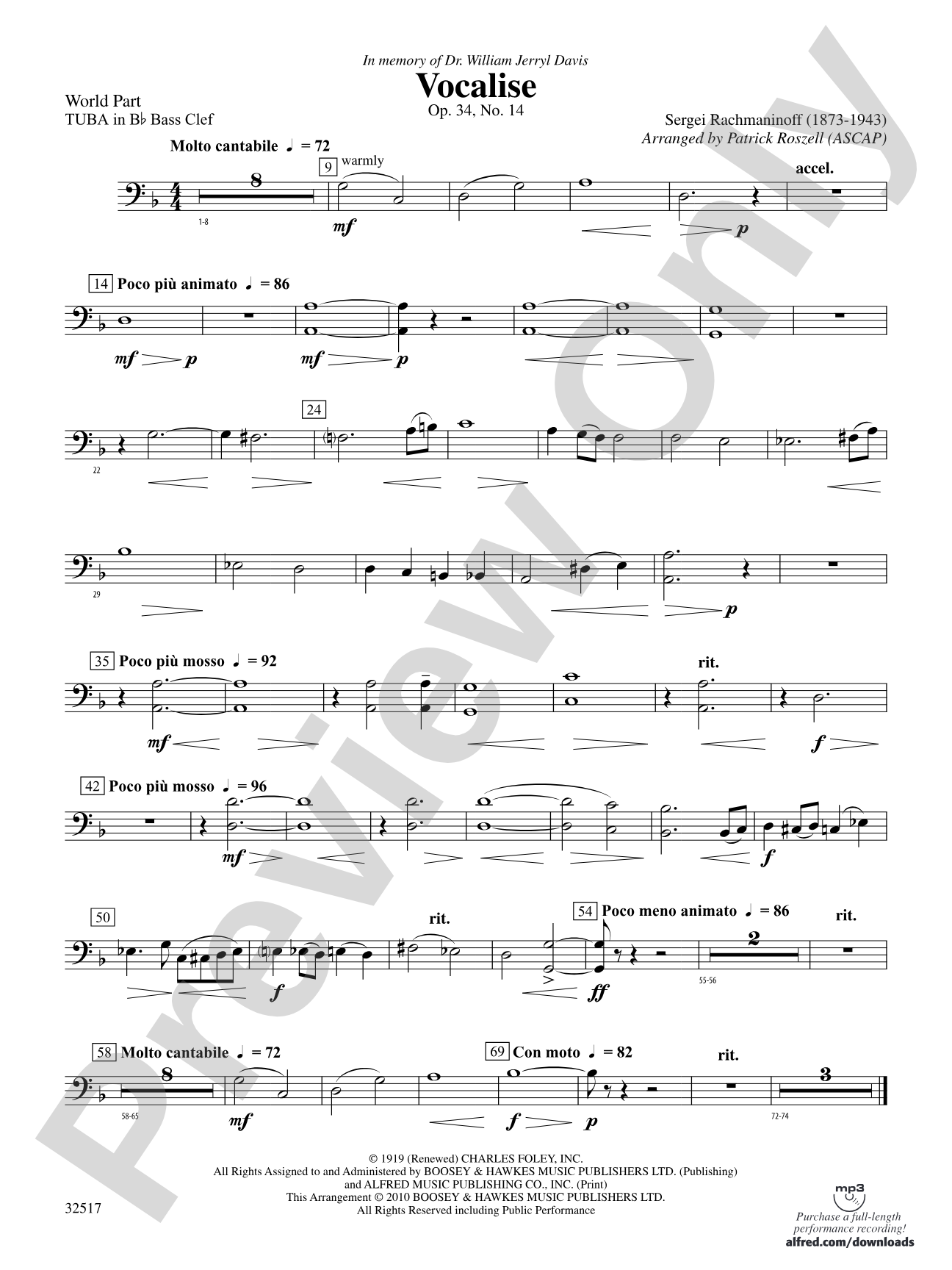 Vocalise, Op. 34, No. 14: (wp) B-flat Tuba B.C.