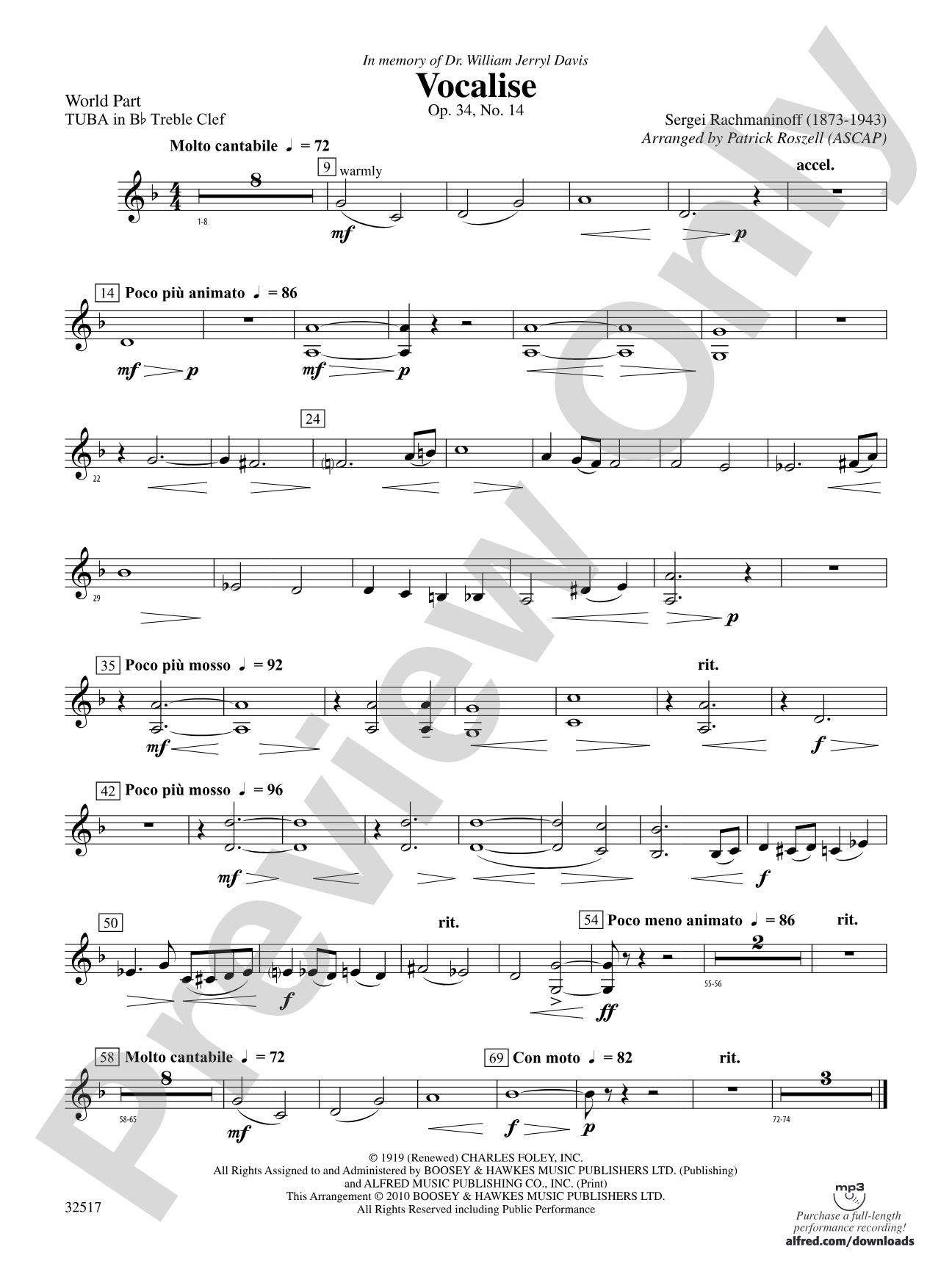 Vocalise, Op. 34, No. 14: (wp) B-flat Tuba T.C.