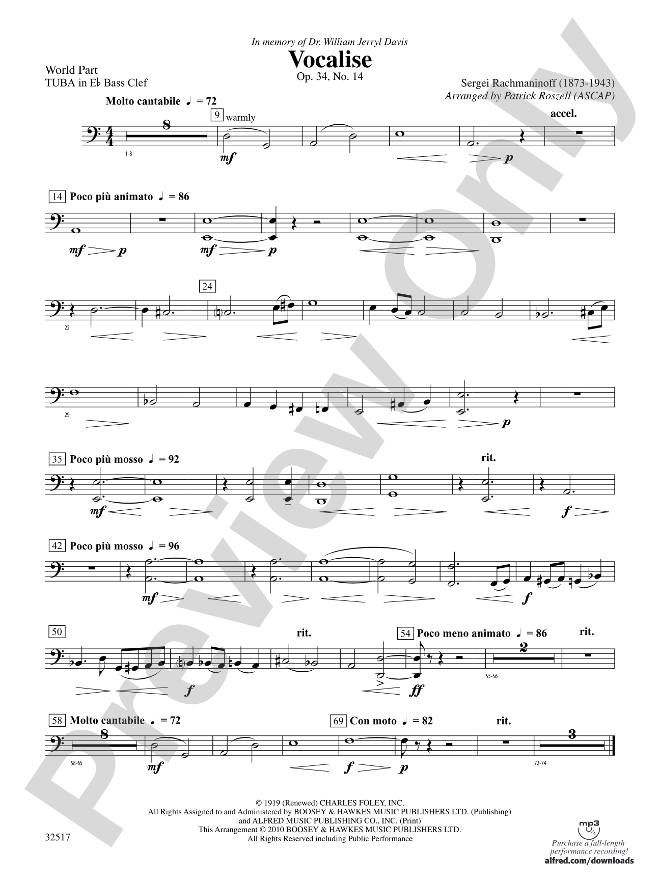 Vocalise, Op. 34, No. 14: (wp) E-flat Tuba B.C.