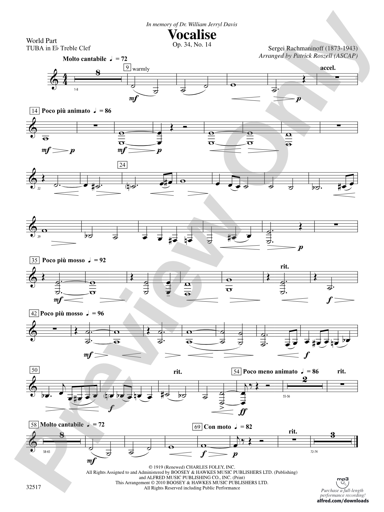 Vocalise, Op. 34, No. 14: (wp) E-flat Tuba T.C.