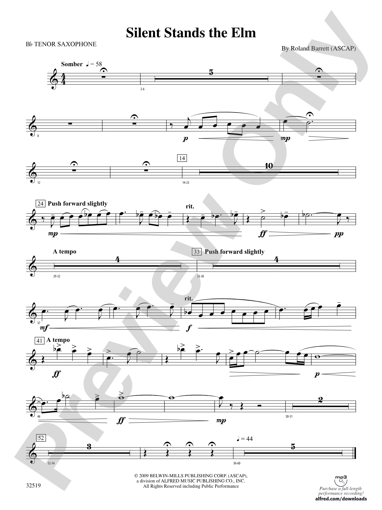 Silent Stands the Elm: B-flat Tenor Saxophone