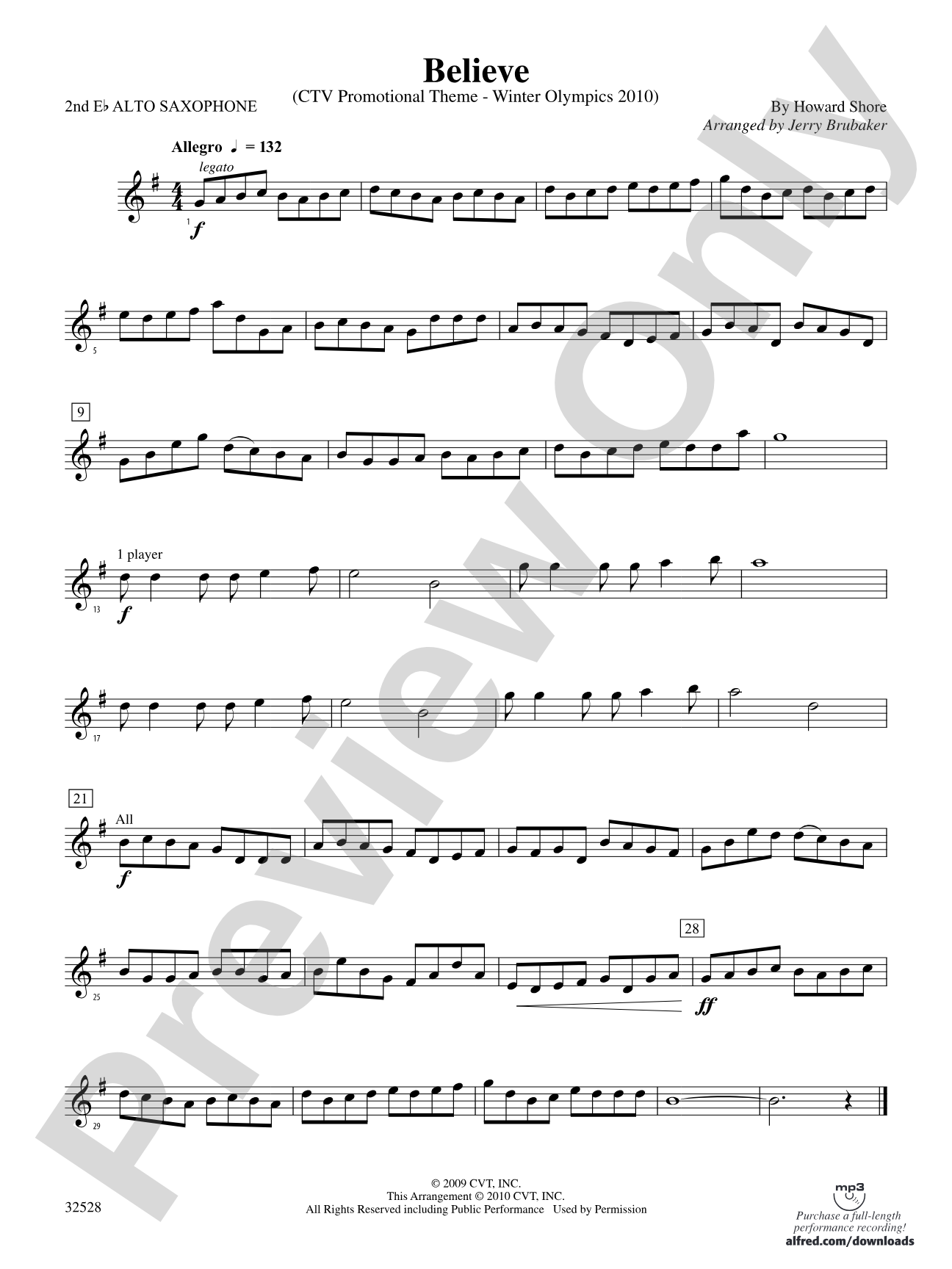 Believe (Winter Olympics 2010): 2nd E-flat Alto Saxophone