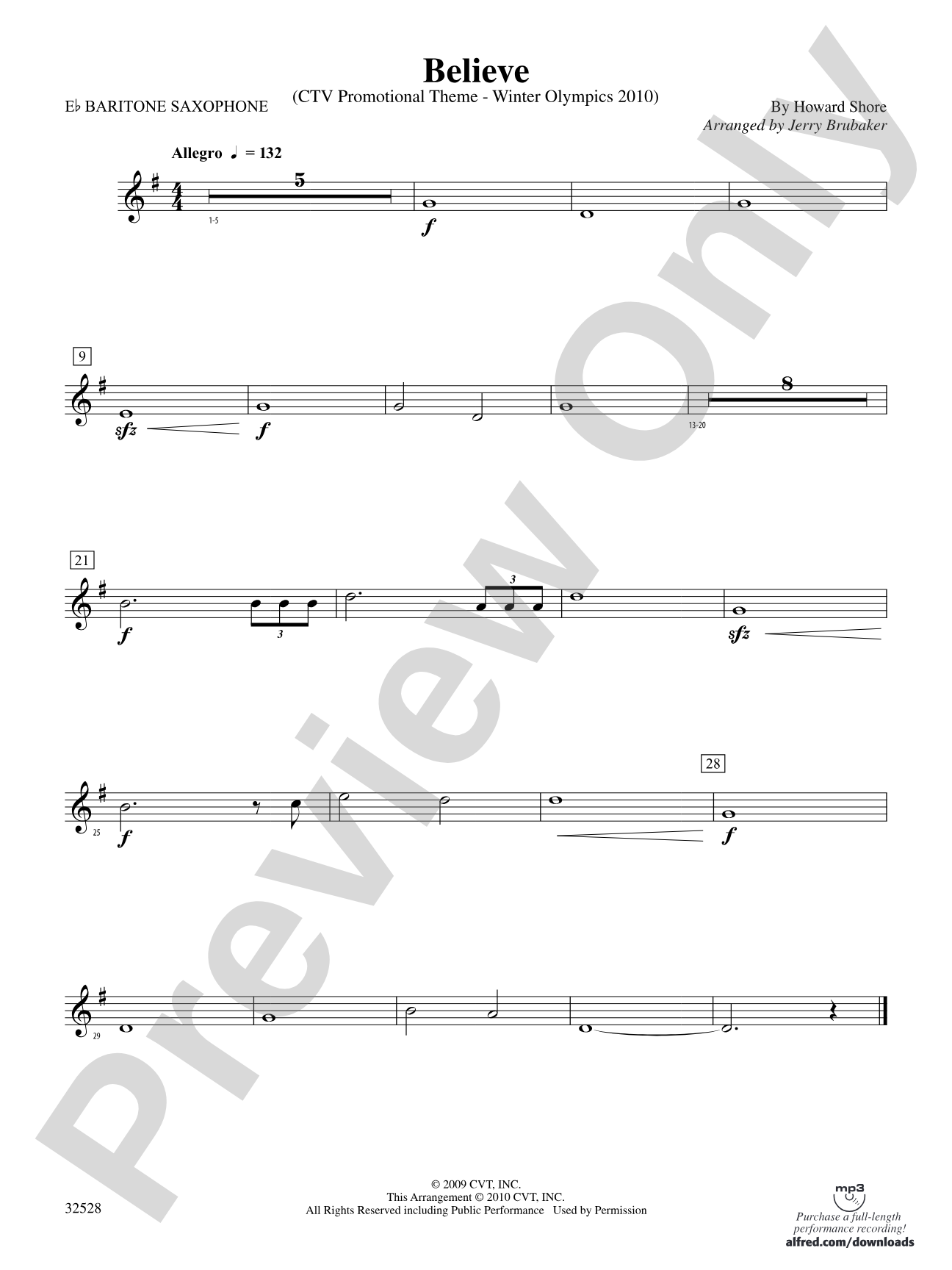 Believe (Winter Olympics 2010): E-flat Baritone Saxophone