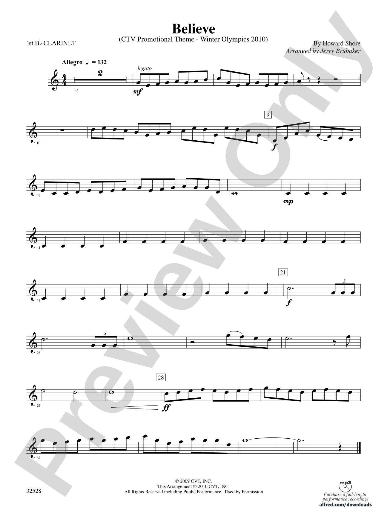 Believe (Winter Olympics 2010): 1st B-flat Clarinet