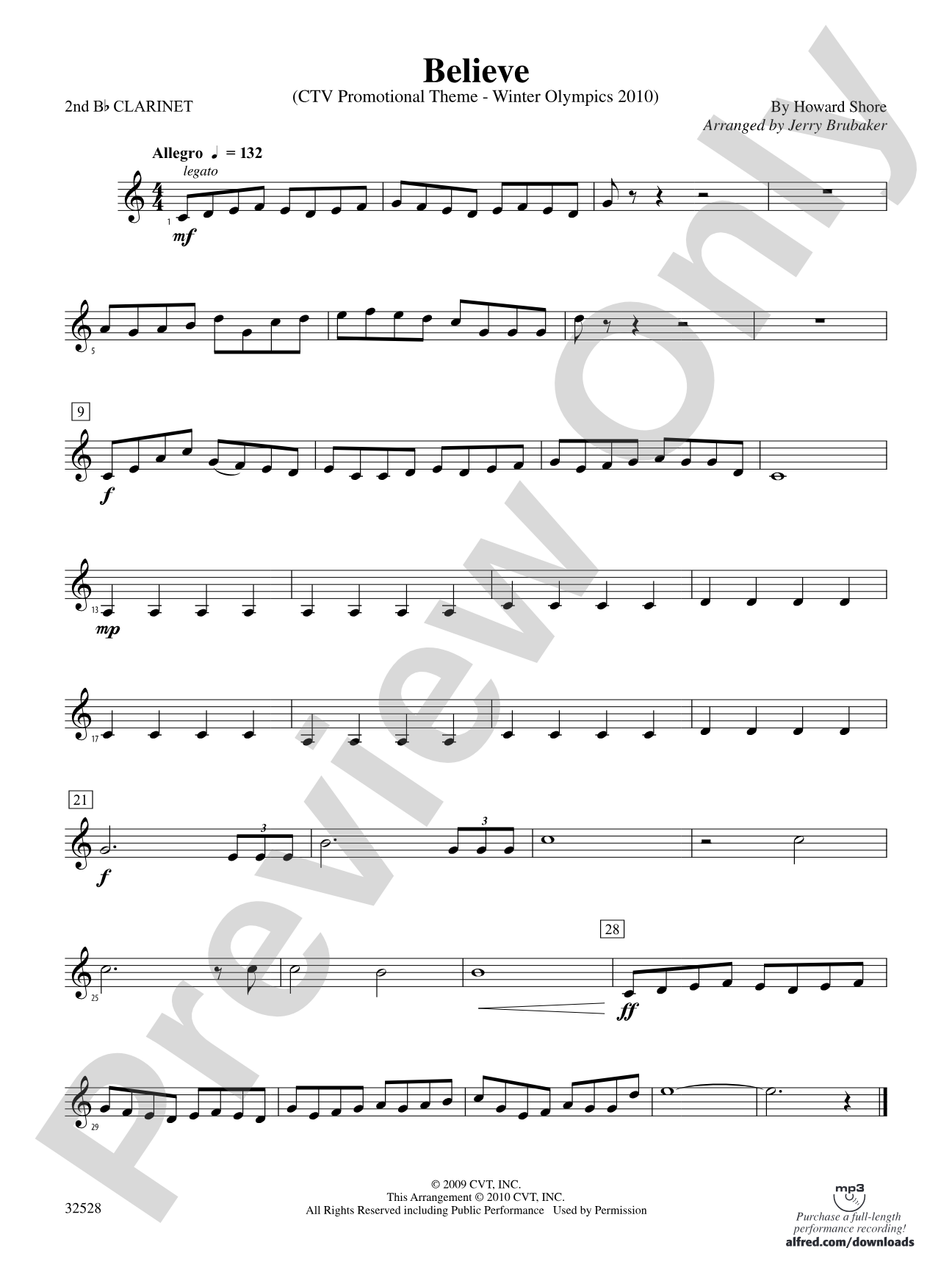 Believe (Winter Olympics 2010): 2nd B-flat Clarinet