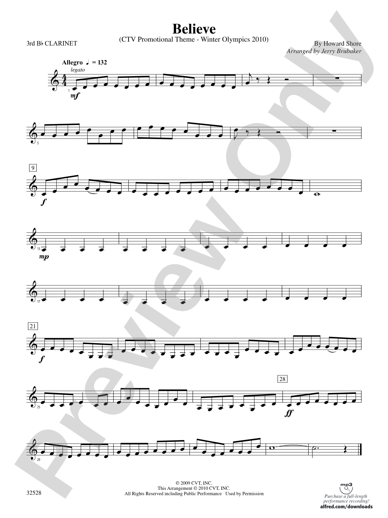 Believe (Winter Olympics 2010): 3rd B-flat Clarinet