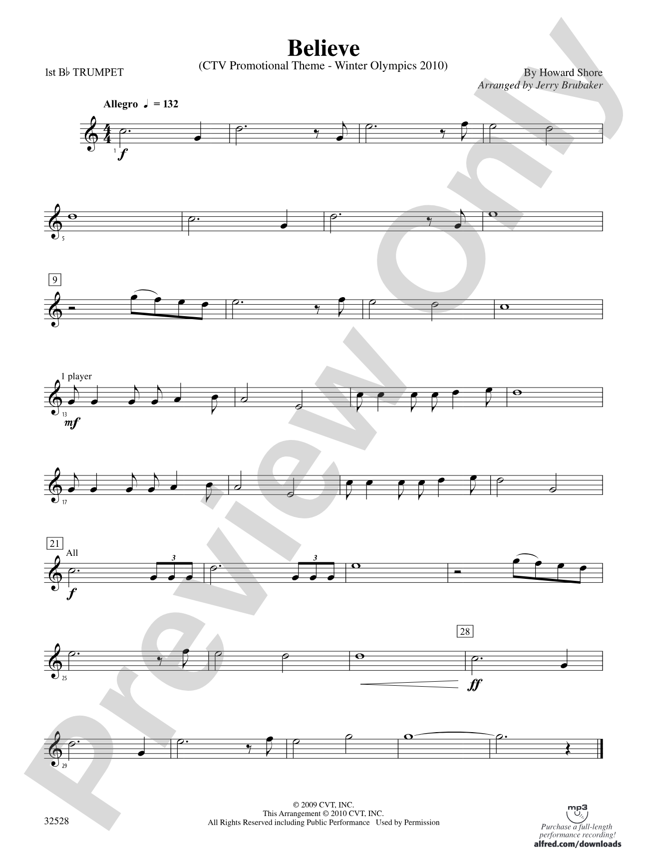 Believe (Winter Olympics 2010): 1st B-flat Trumpet