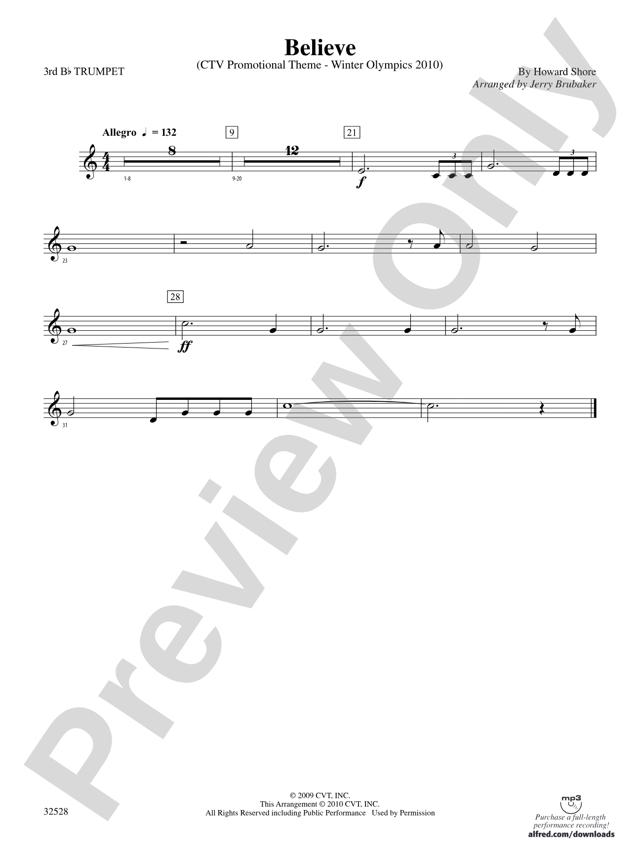 Believe (Winter Olympics 2010): 3rd B-flat Trumpet
