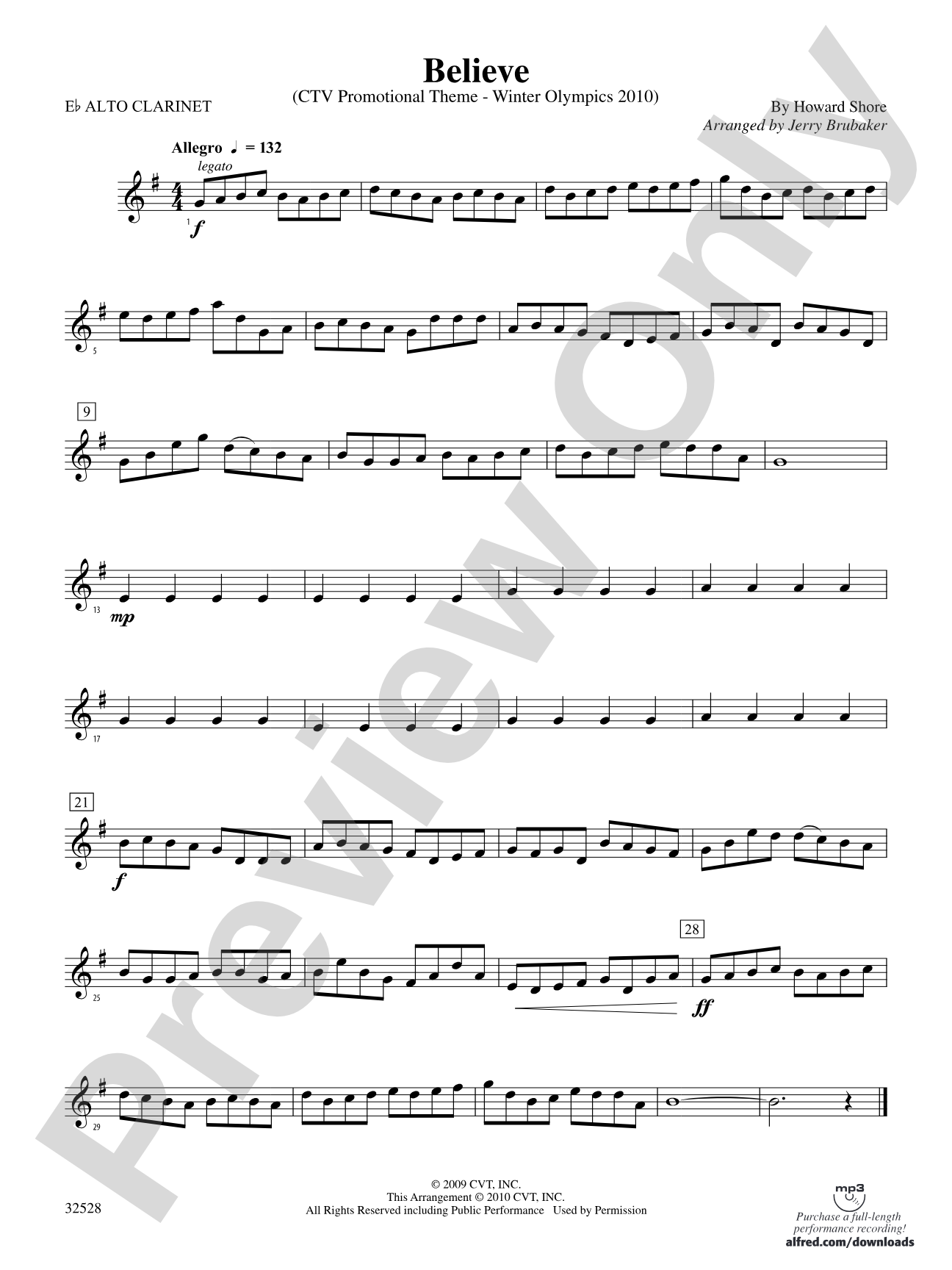 Believe (Winter Olympics 2010): (wp) E-flat Alto Clarinet