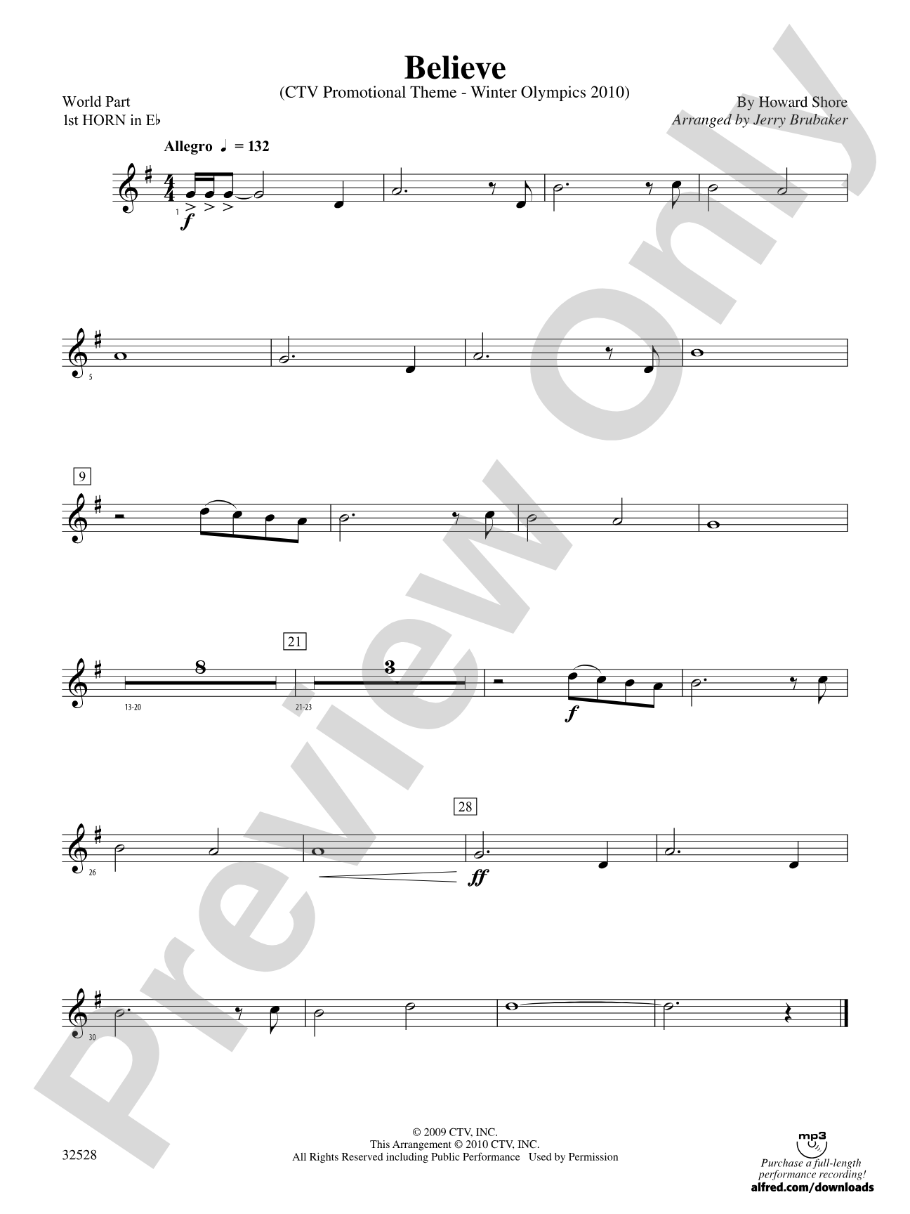 Believe (Winter Olympics 2010): (wp) 1st Horn in E-flat