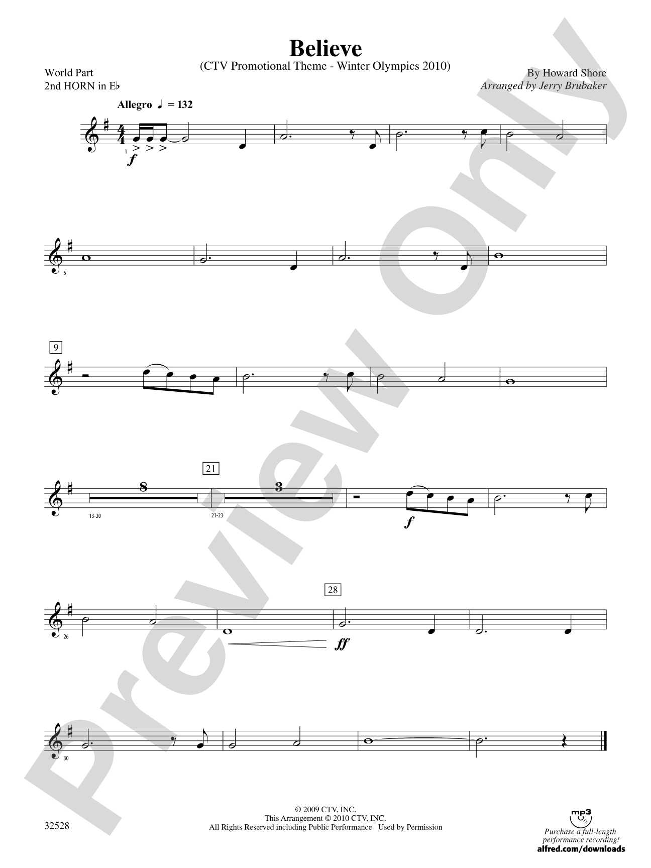 Believe (Winter Olympics 2010): (wp) 2nd Horn in E-flat