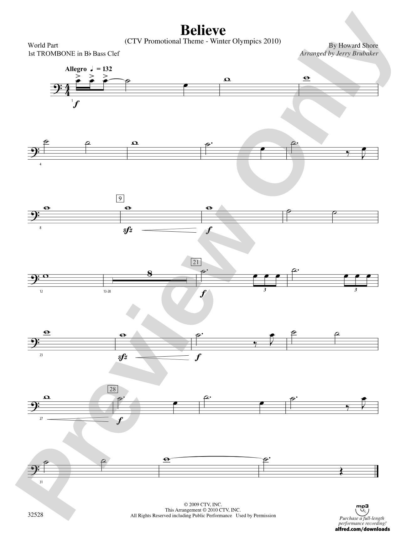 Believe (Winter Olympics 2010): (wp) 1st B-flat Trombone B.C.