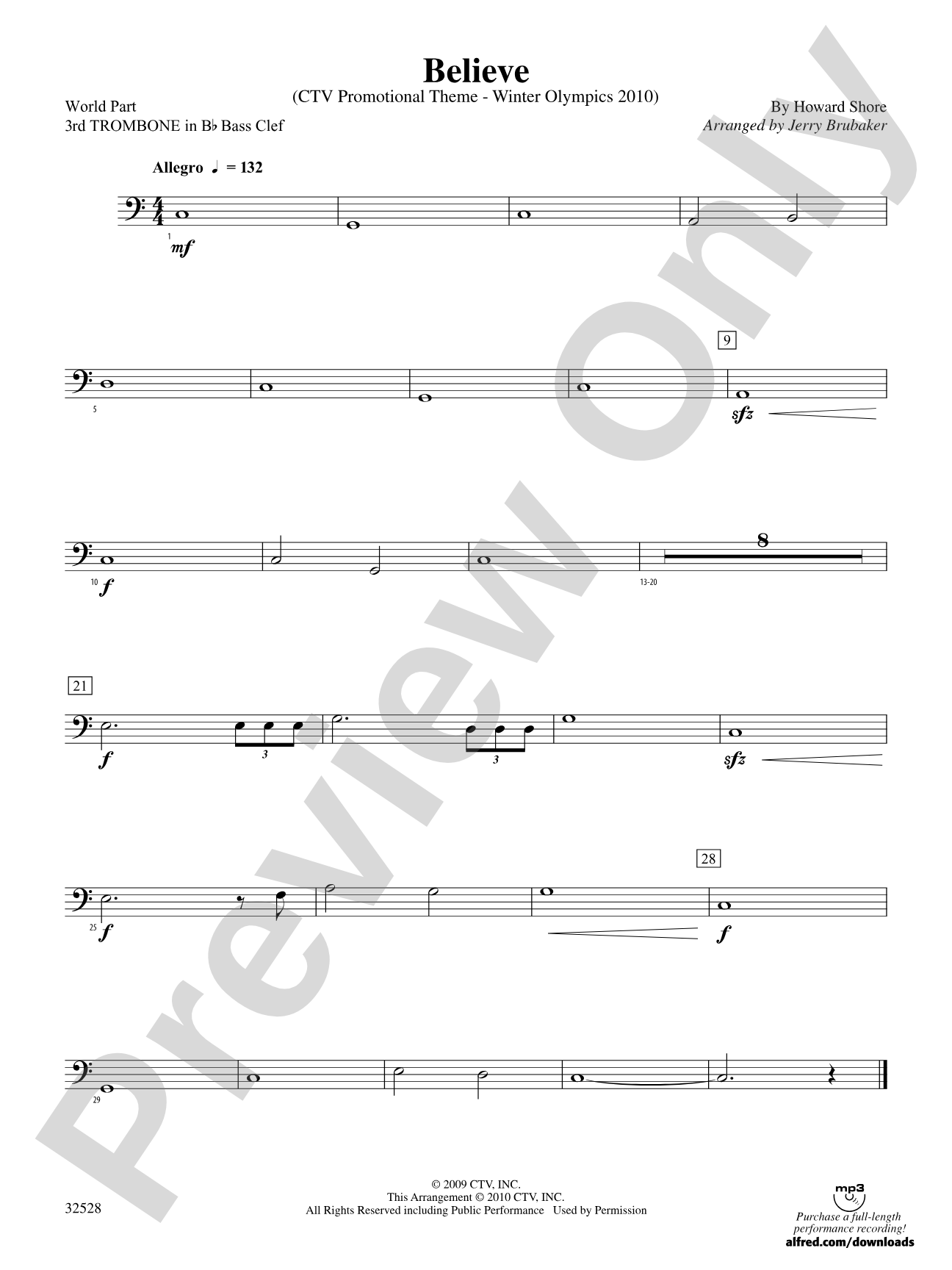 Believe (Winter Olympics 2010): (wp) 3rd B-flat Trombone B.C.