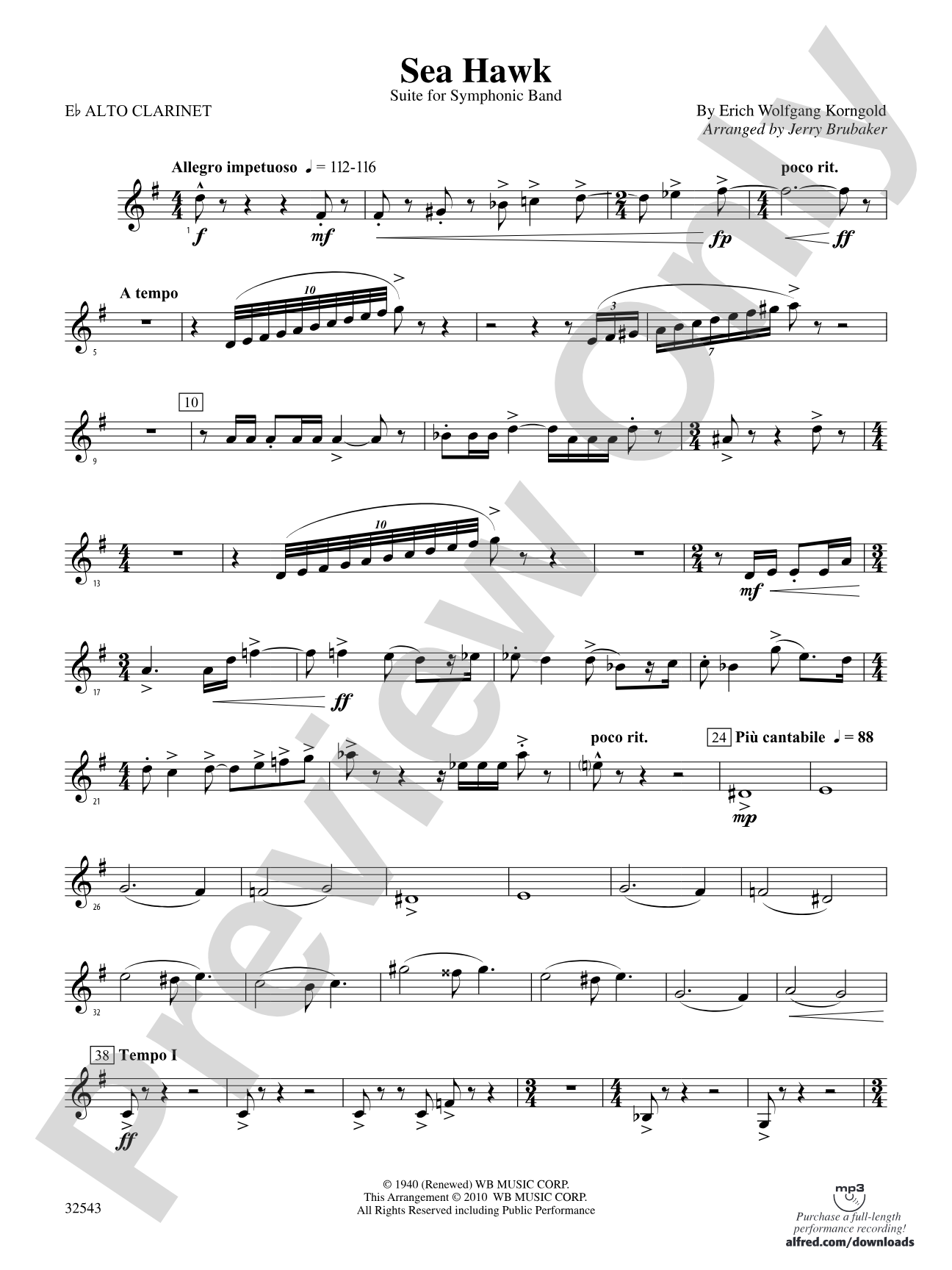 Sea Hawk: (wp) E-flat Alto Clarinet