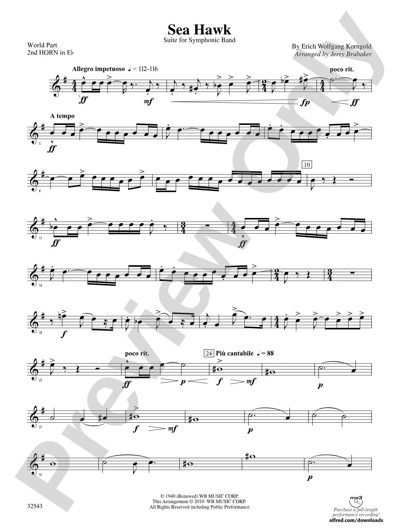 Sea Hawk: (wp) 2nd Horn in E-flat