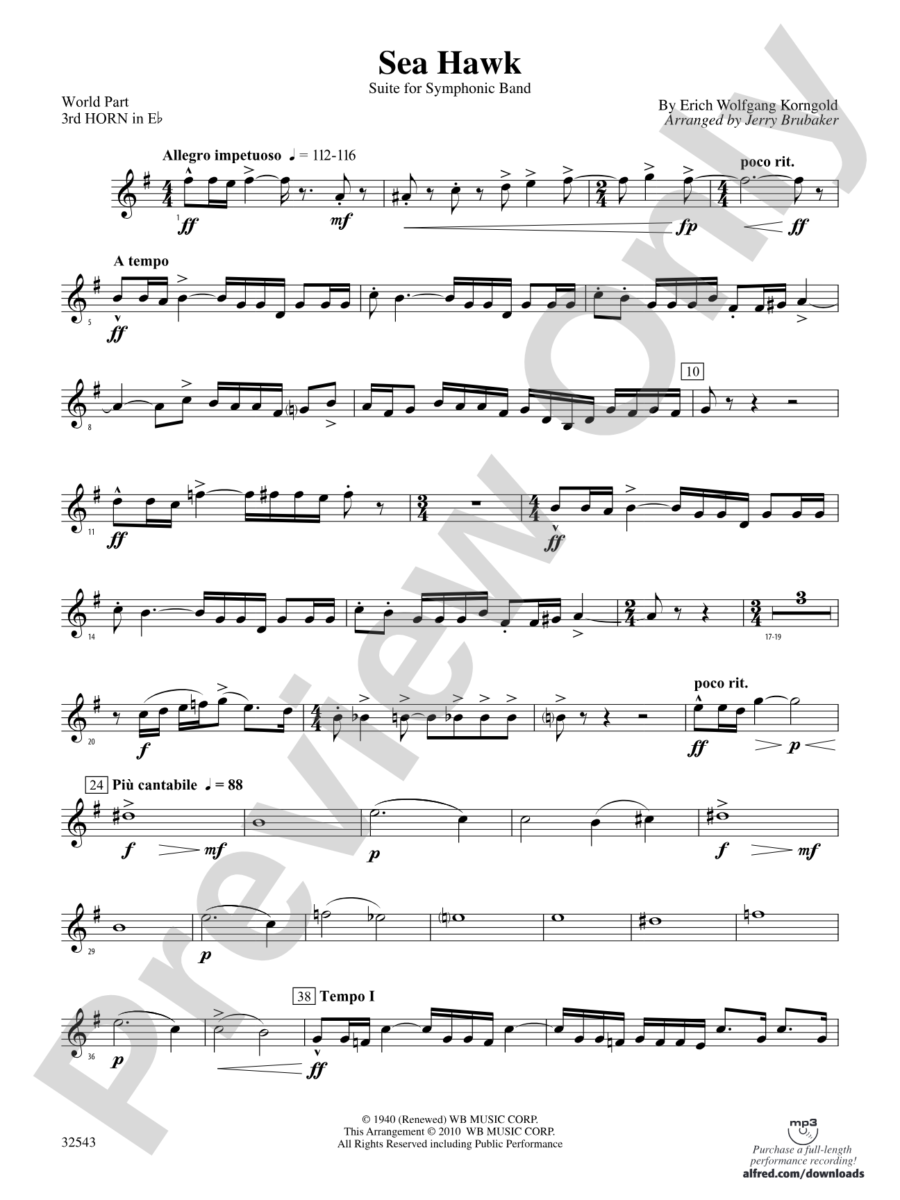 Sea Hawk: (wp) 3rd Horn in E-flat