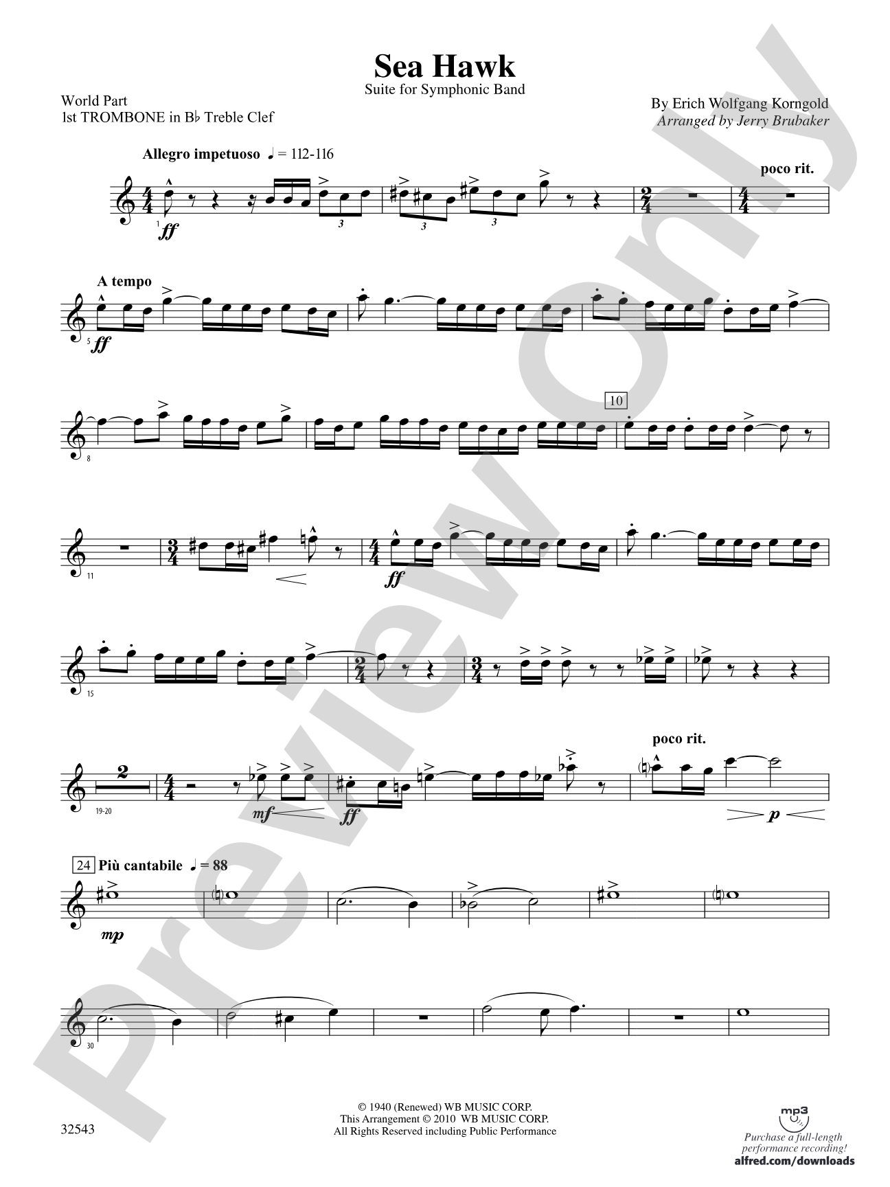 Sea Hawk: (wp) 1st B-flat Trombone T.C.
