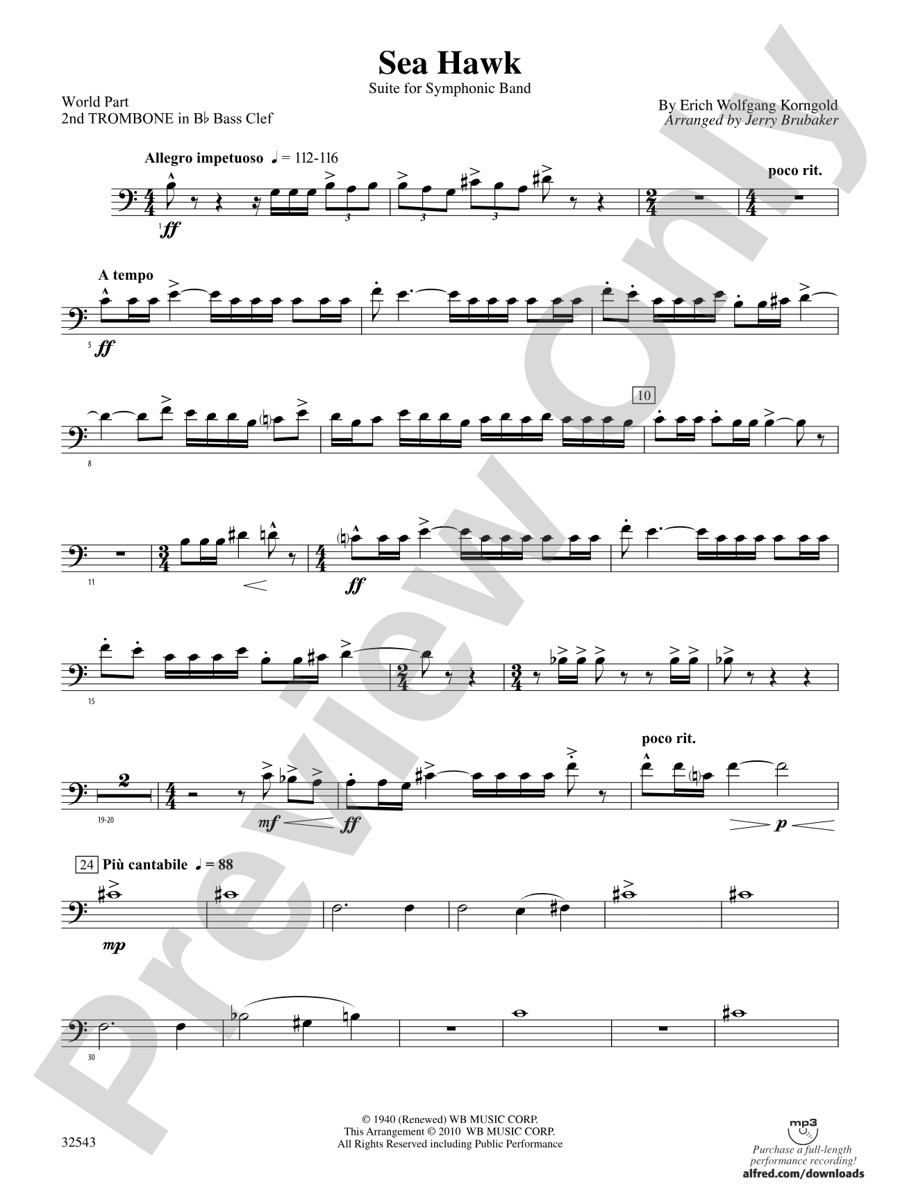 Sea Hawk: (wp) 2nd B-flat Trombone B.C.