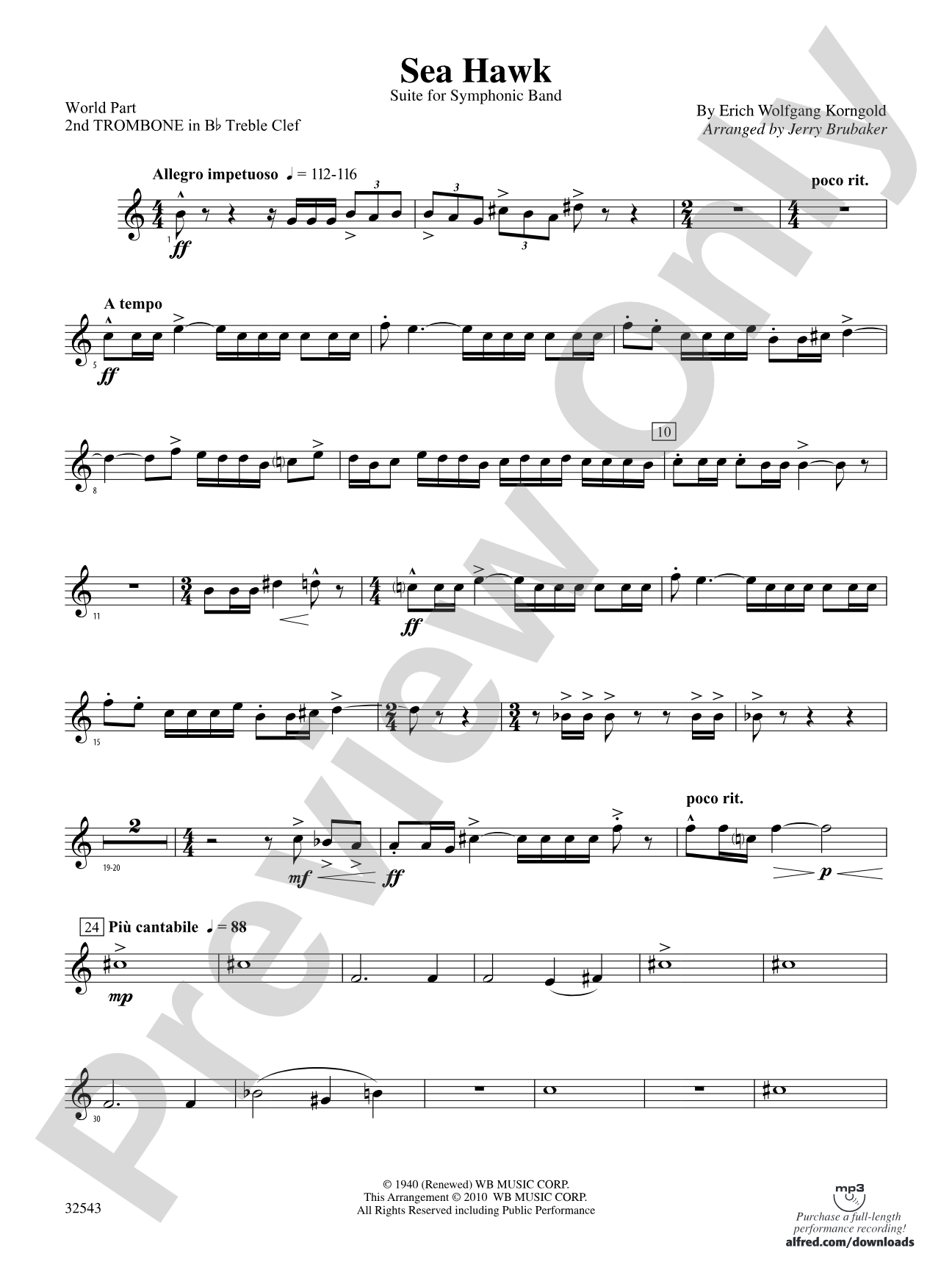 Sea Hawk: (wp) 2nd B-flat Trombone T.C.